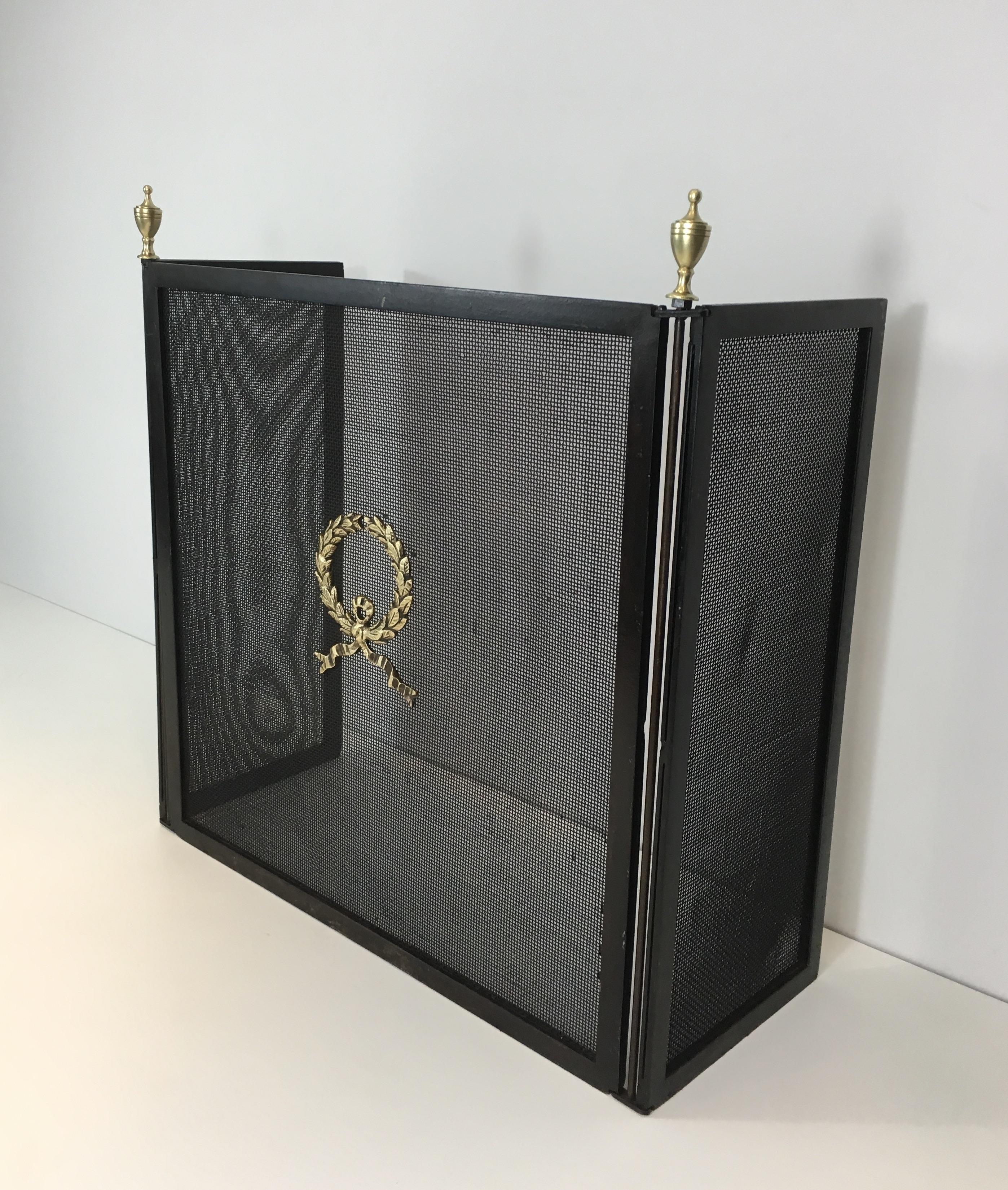  Neoclassical Steel, Bronze, Brass and Grilling Fire Place Screen, French 12