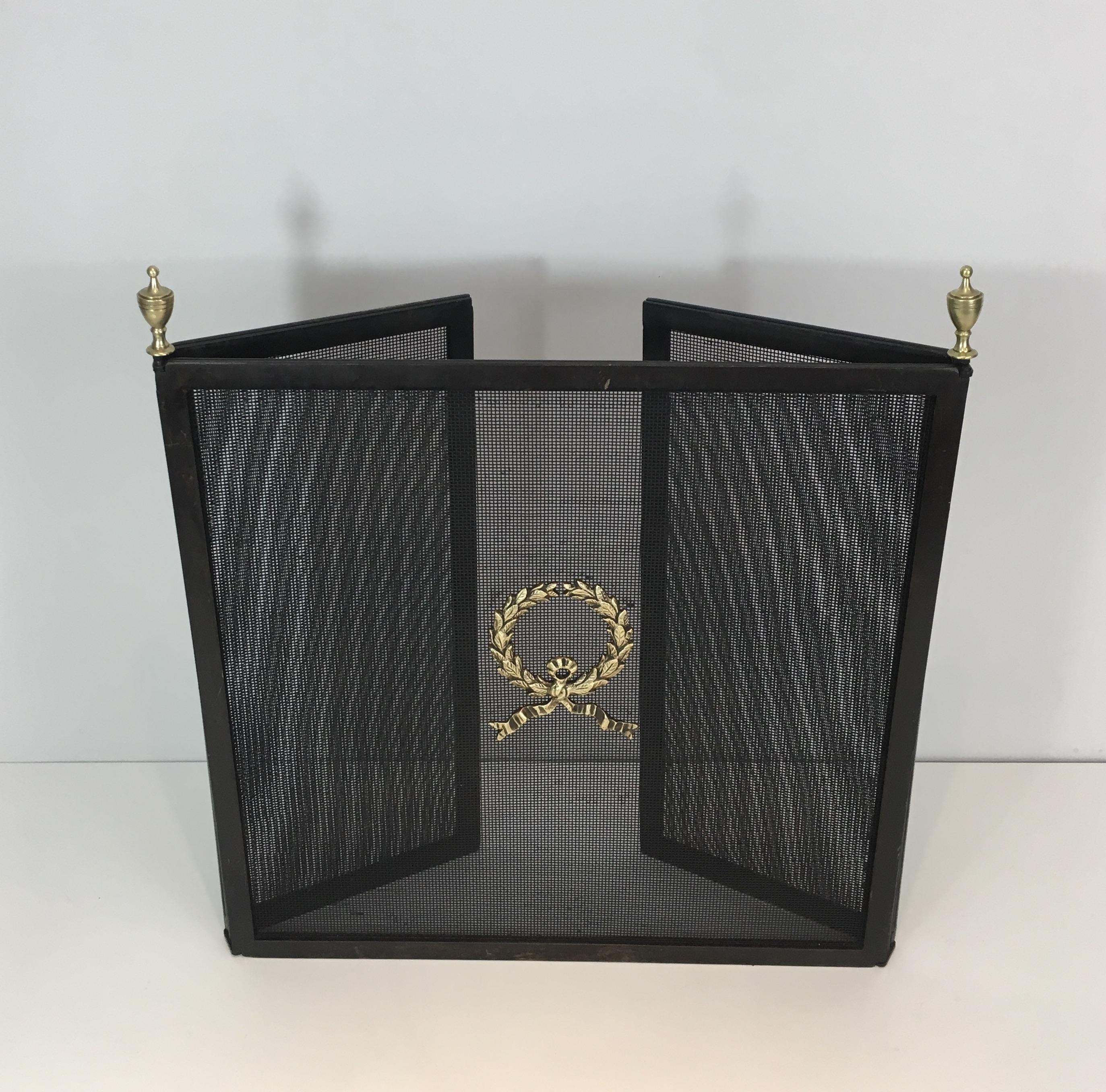  Neoclassical Steel, Bronze, Brass and Grilling Fire Place Screen, French 1