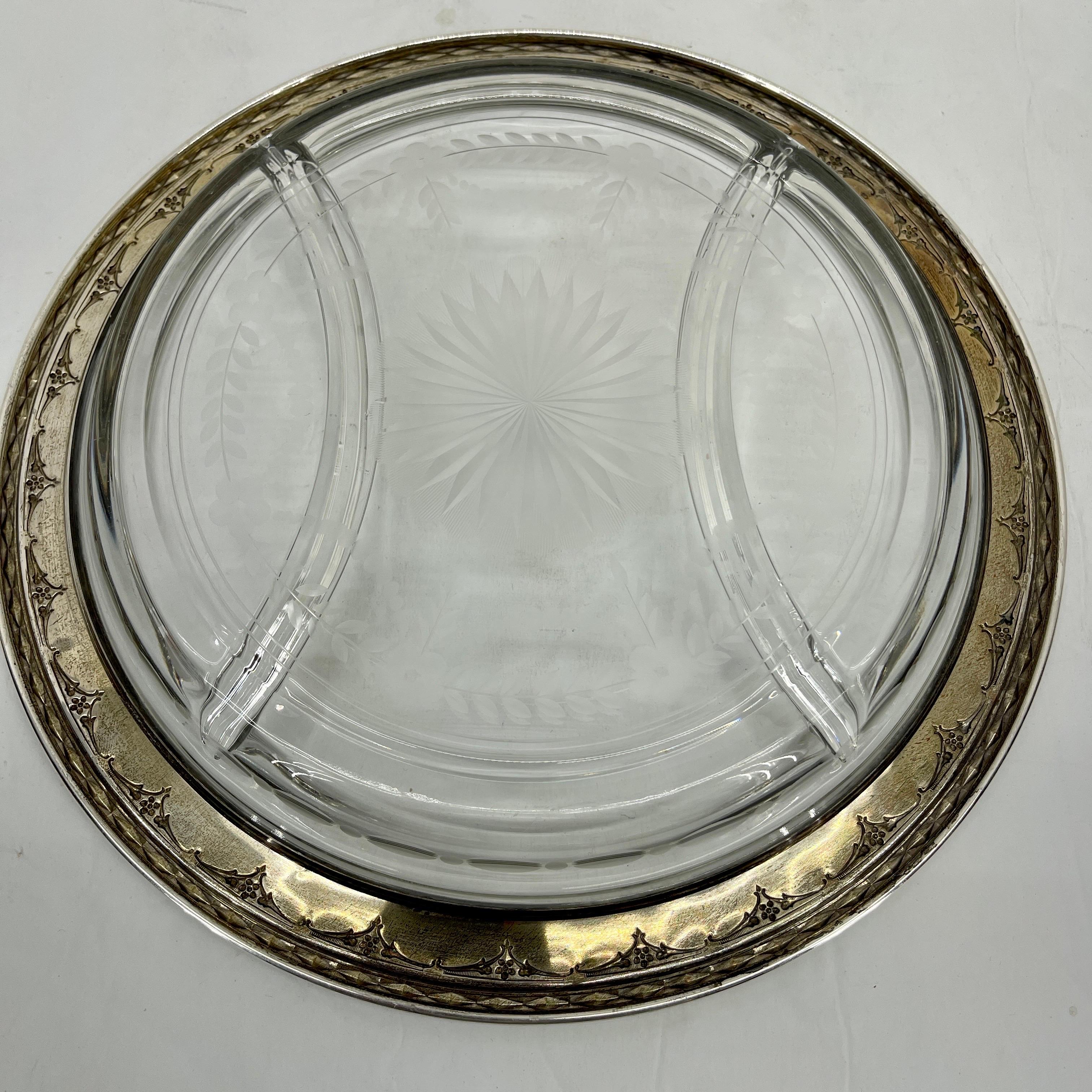 Neoclassical Sterling Silver and Cut Glass Crudite Tray by Wallace 4