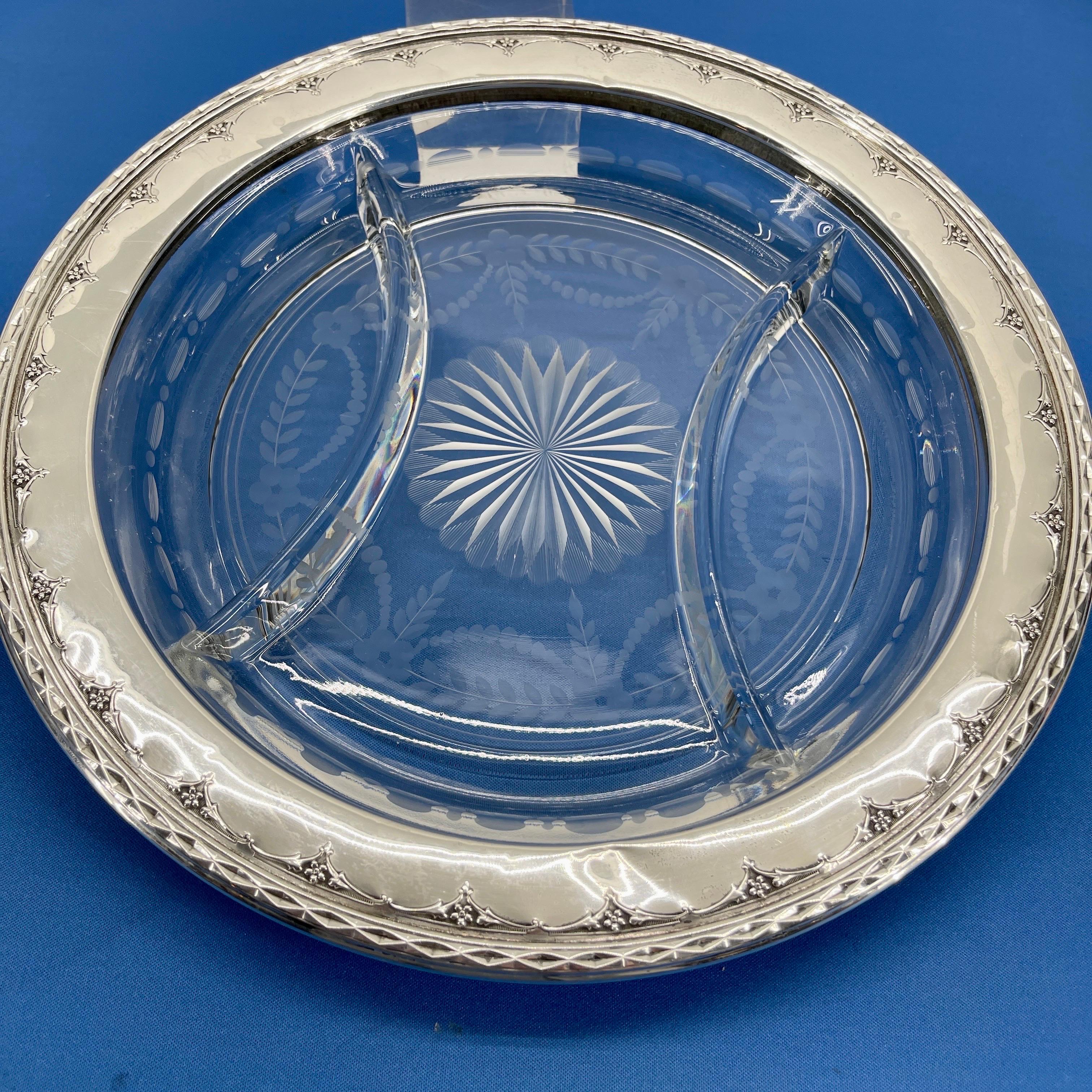 Neoclassical Sterling Silver and Cut Glass Crudite Tray by Wallace 7