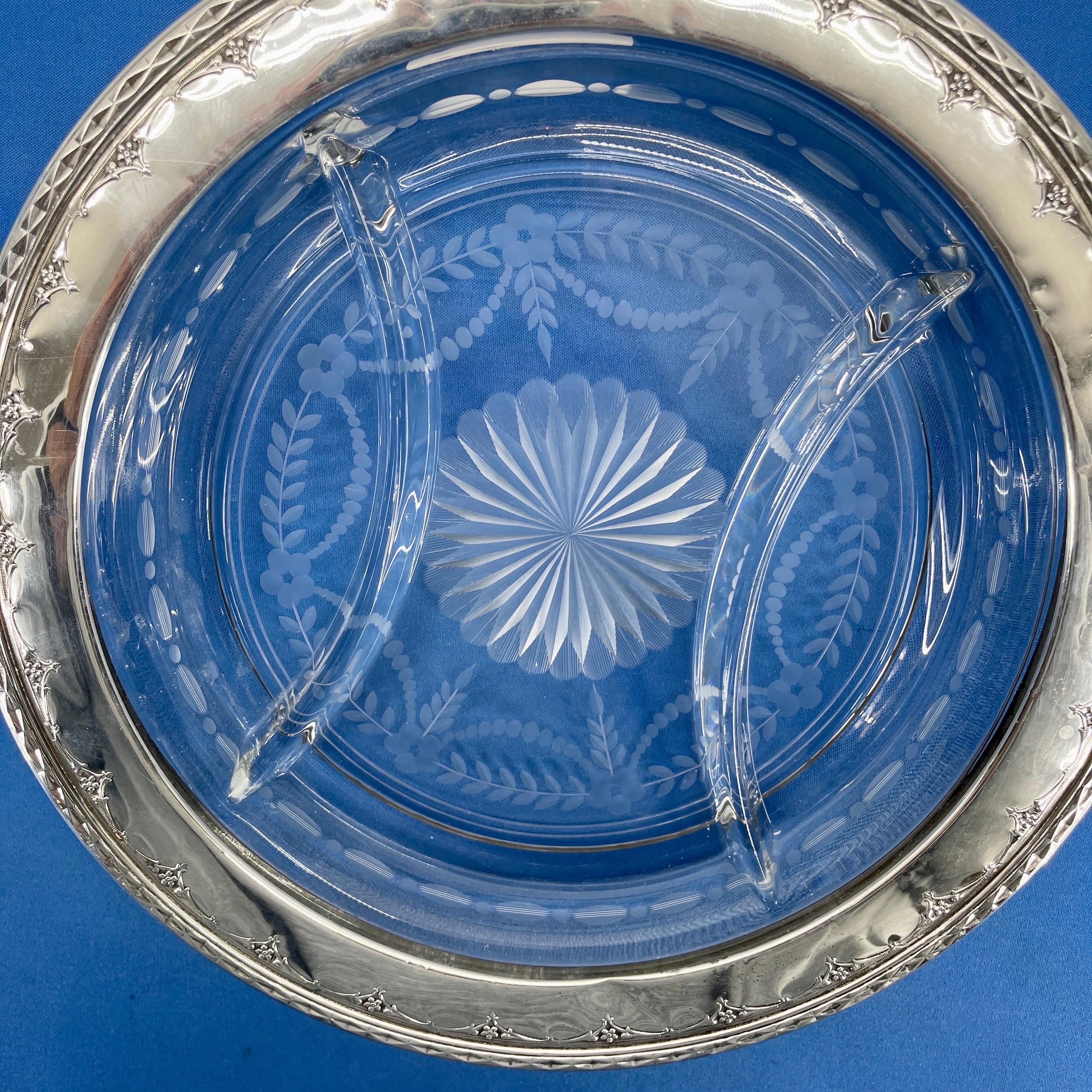 Neoclassical Sterling Silver and Cut Glass Crudite Tray by Wallace 8