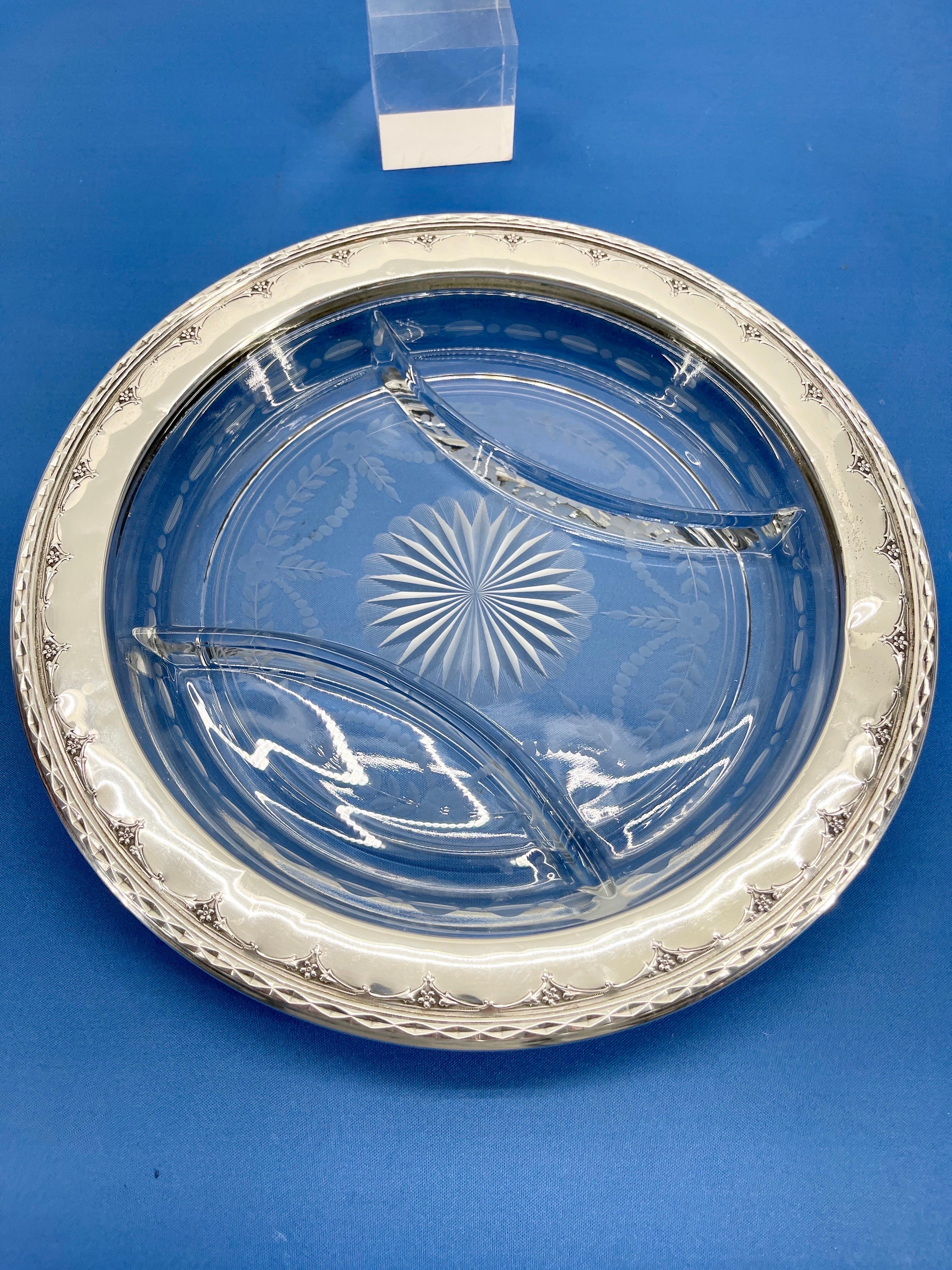 Neoclassical Sterling Silver and Cut Glass Crudite Tray by Wallace 13