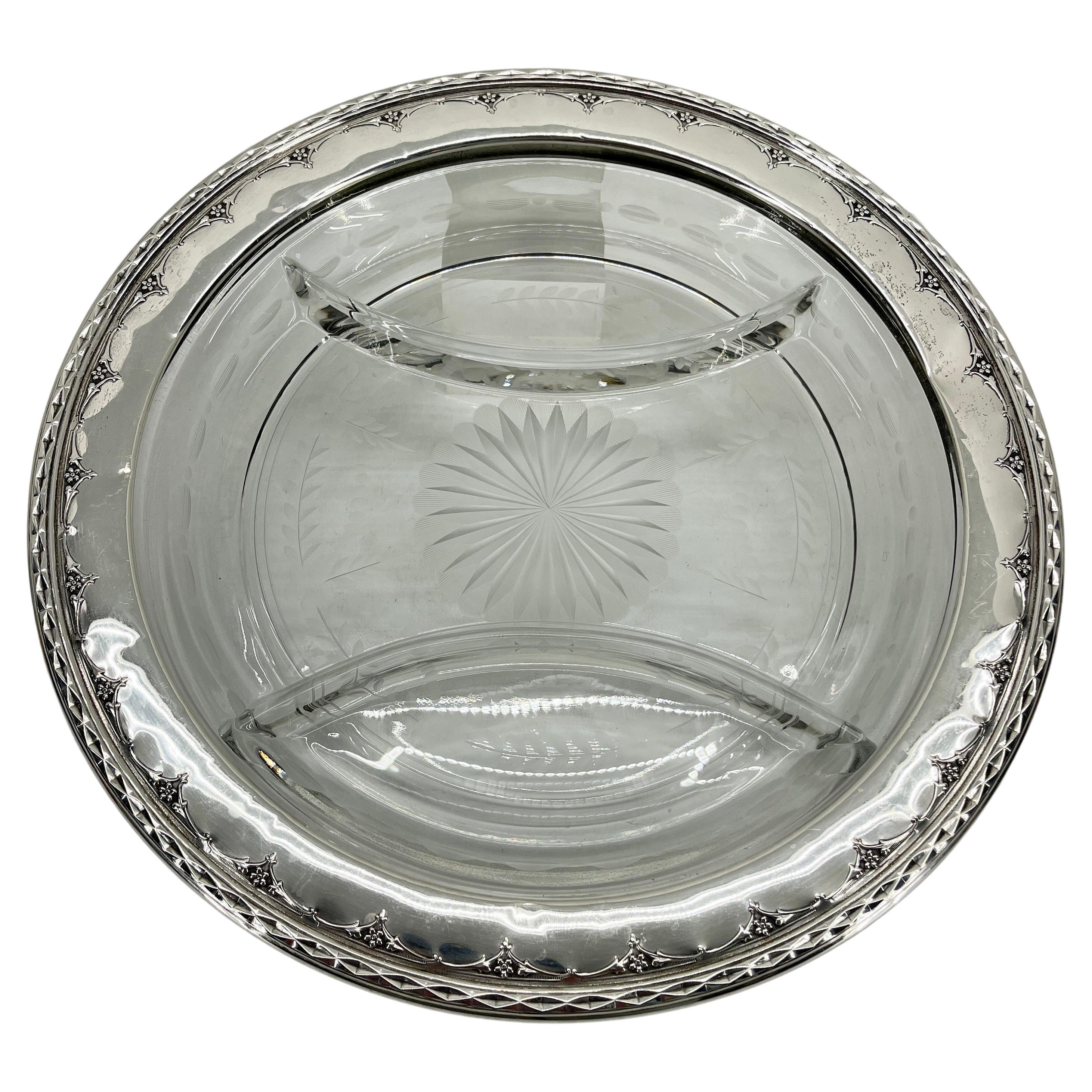 Neoclassical Sterling Silver and Cut Glass Crudite Tray by Wallace