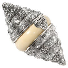 Neoclassical Sterling Silver and Resin Hinged Sculptural Shell Form Box