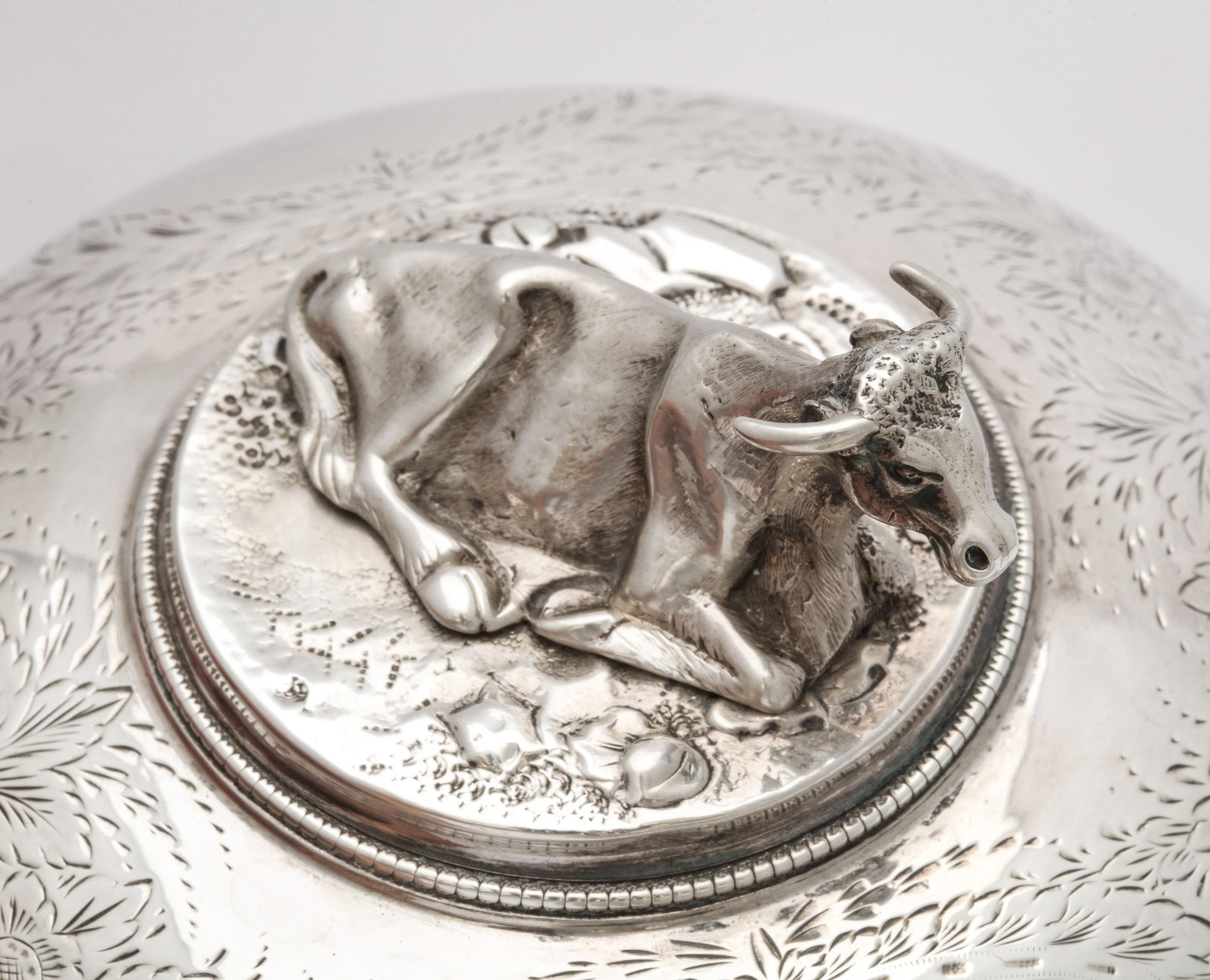 Neoclassical Sterling Silver Covered Footed Butter Dish with Cow Finial 4
