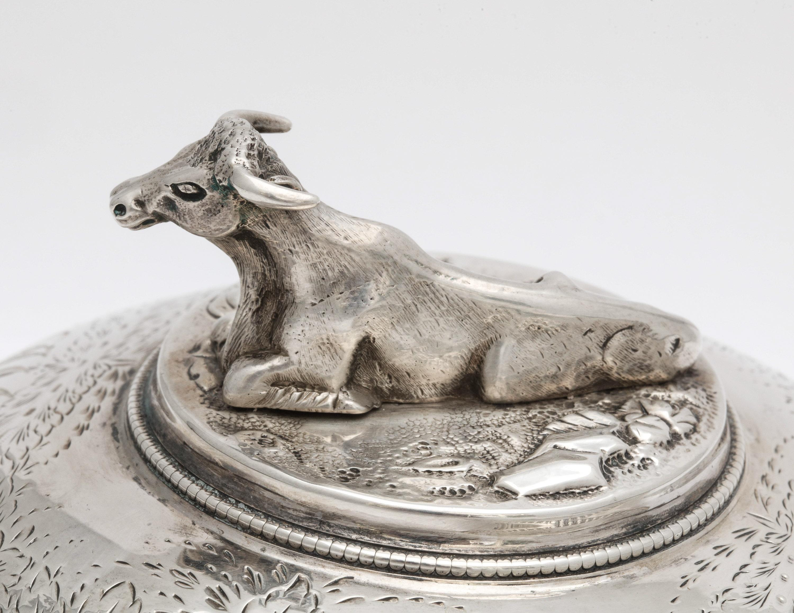 Neoclassical Sterling Silver Covered Footed Butter Dish with Cow Finial 5
