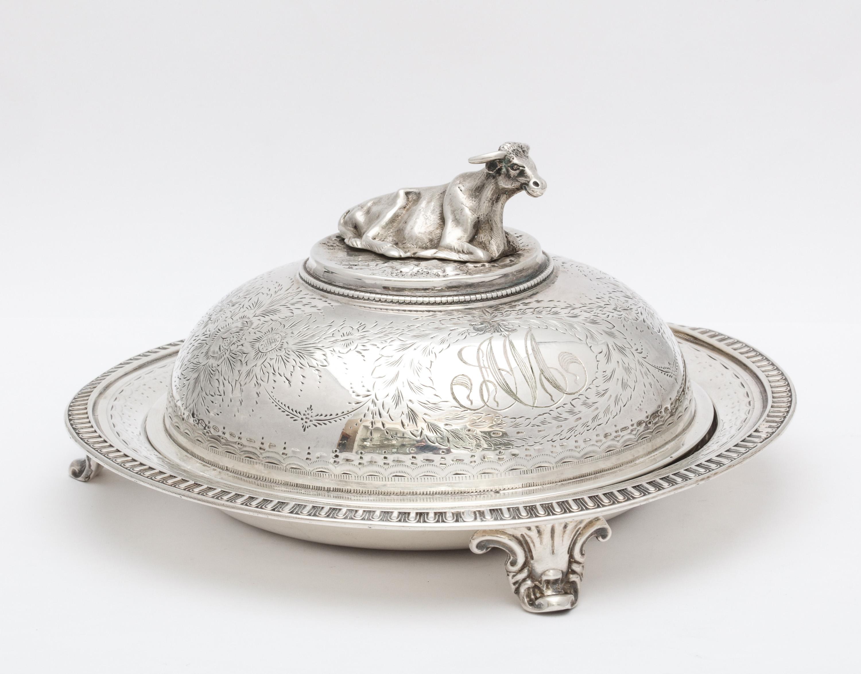 Neoclassical Sterling Silver Covered Footed Butter Dish with Cow Finial 9