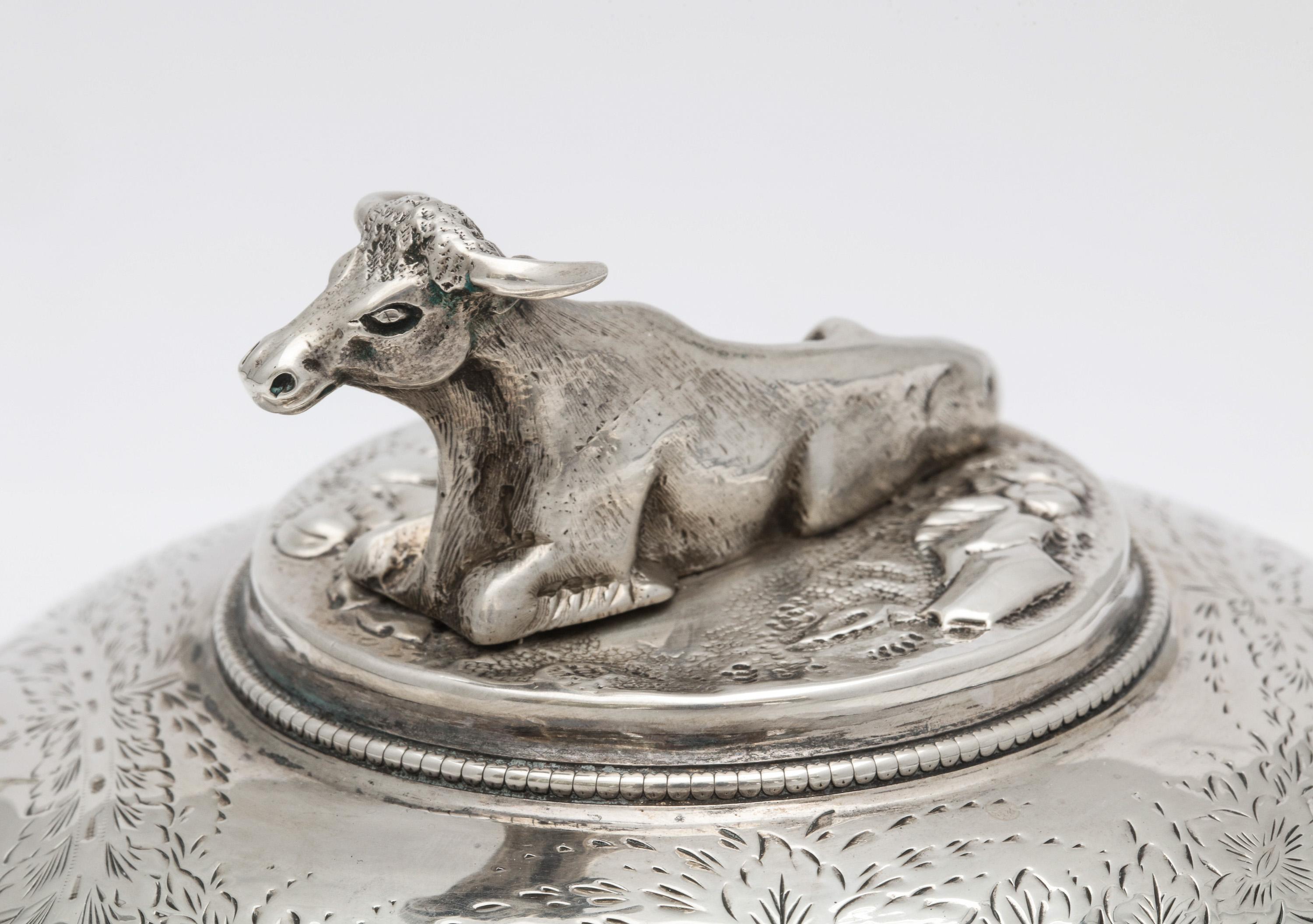 Neoclassical Sterling Silver Covered Footed Butter Dish with Cow Finial 10