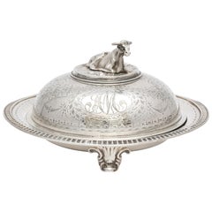 Antique Neoclassical Sterling Silver Covered Footed Butter Dish with Cow Finial