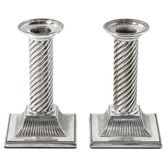 Neoclassical Sterling Silver Fluted & Spiral Grooved Column Candle Holders