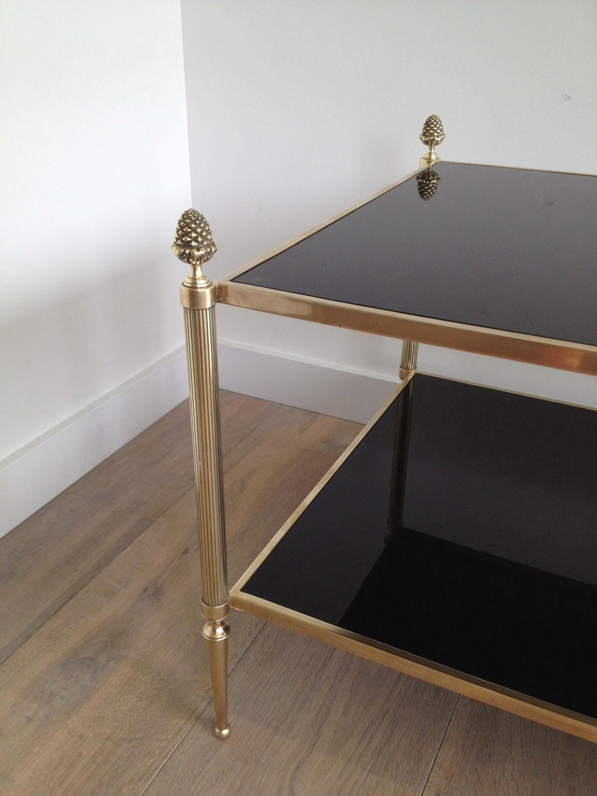 French Neoclassical Style 2 Tiers Coffee Table made of Brass and Bronze For Sale
