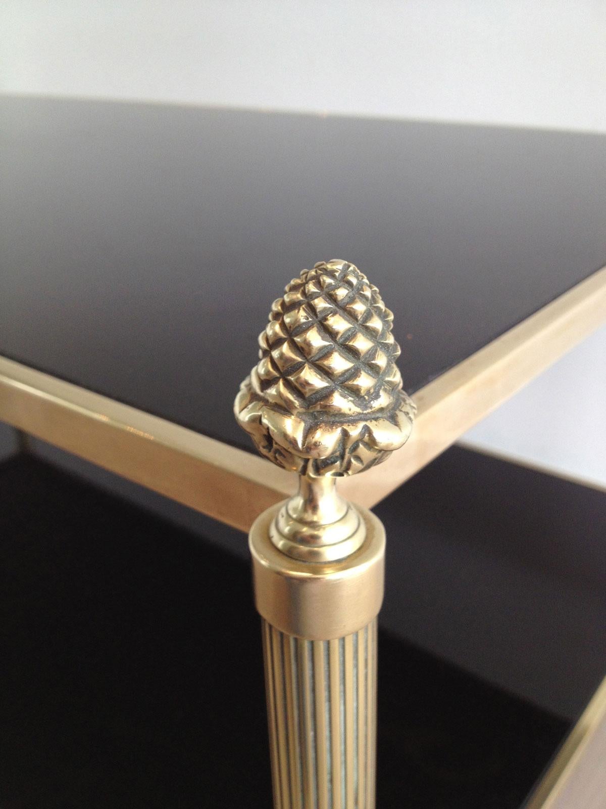 Lacquered Neoclassical Style 2 Tiers Coffee Table made of Brass and Bronze For Sale