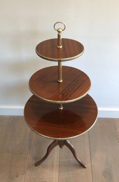Neoclassical Style 3 Tiers Mahogany and Brass Round Table, French, Circa 1940