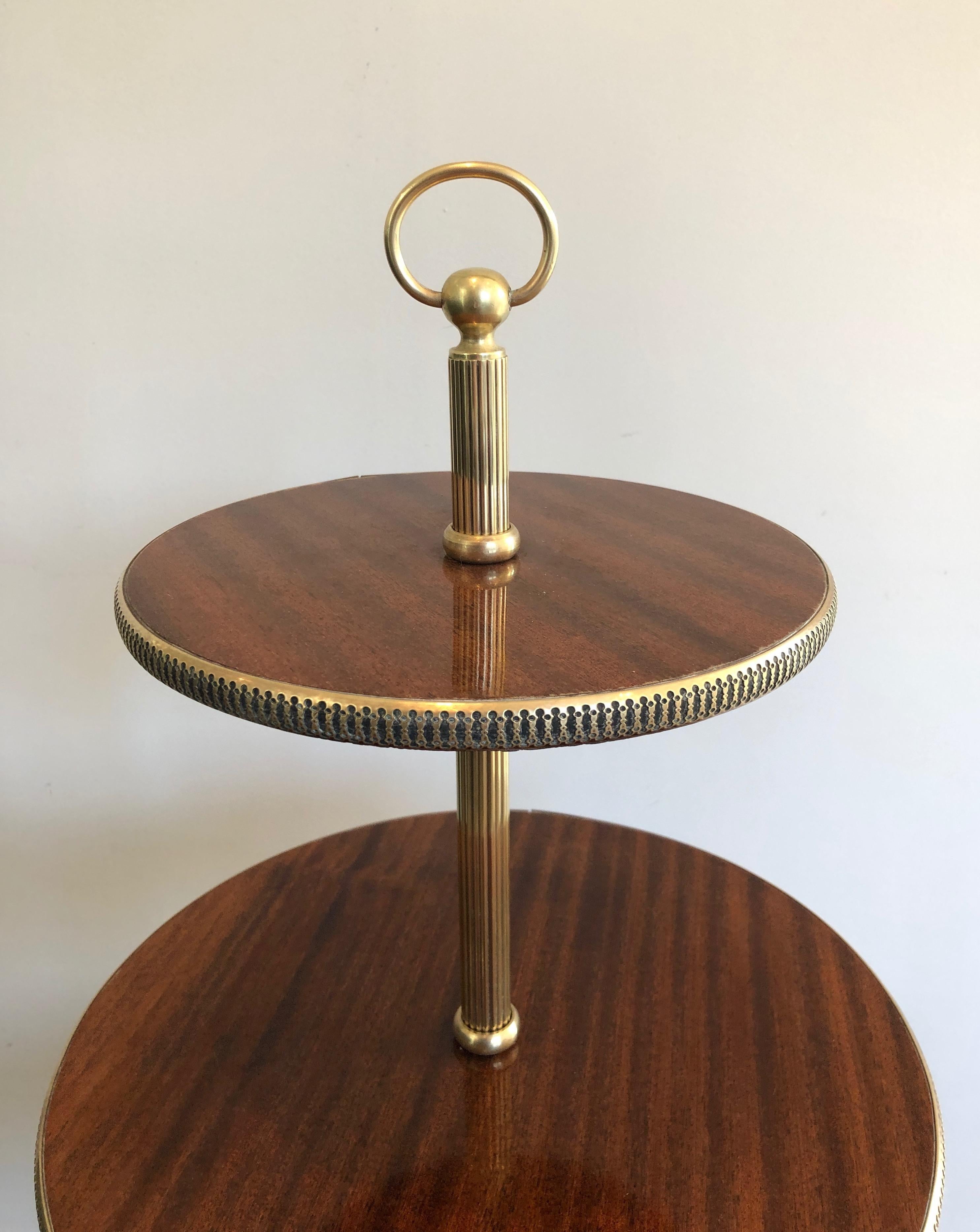 Neoclassical Style 3 Tiers Mahogany and Brass Round Table, French, Circa 1940 For Sale 2
