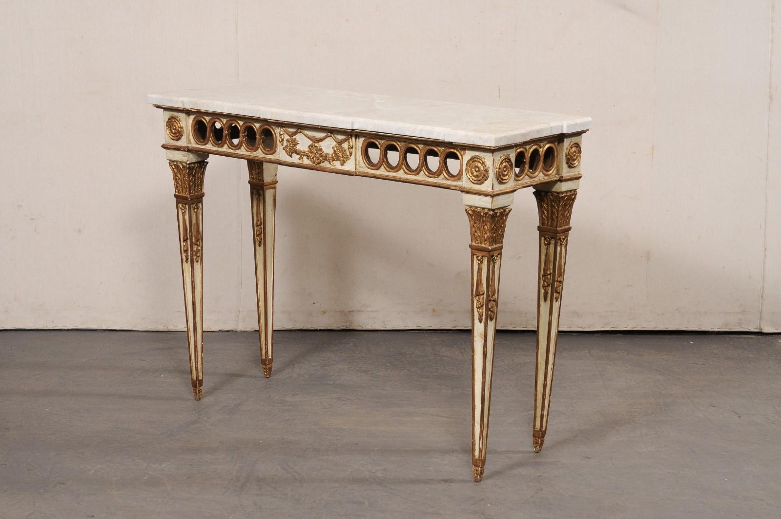 Neoclassical Style 4 Ft. Console w/Quartzite Top, Italy For Sale 4