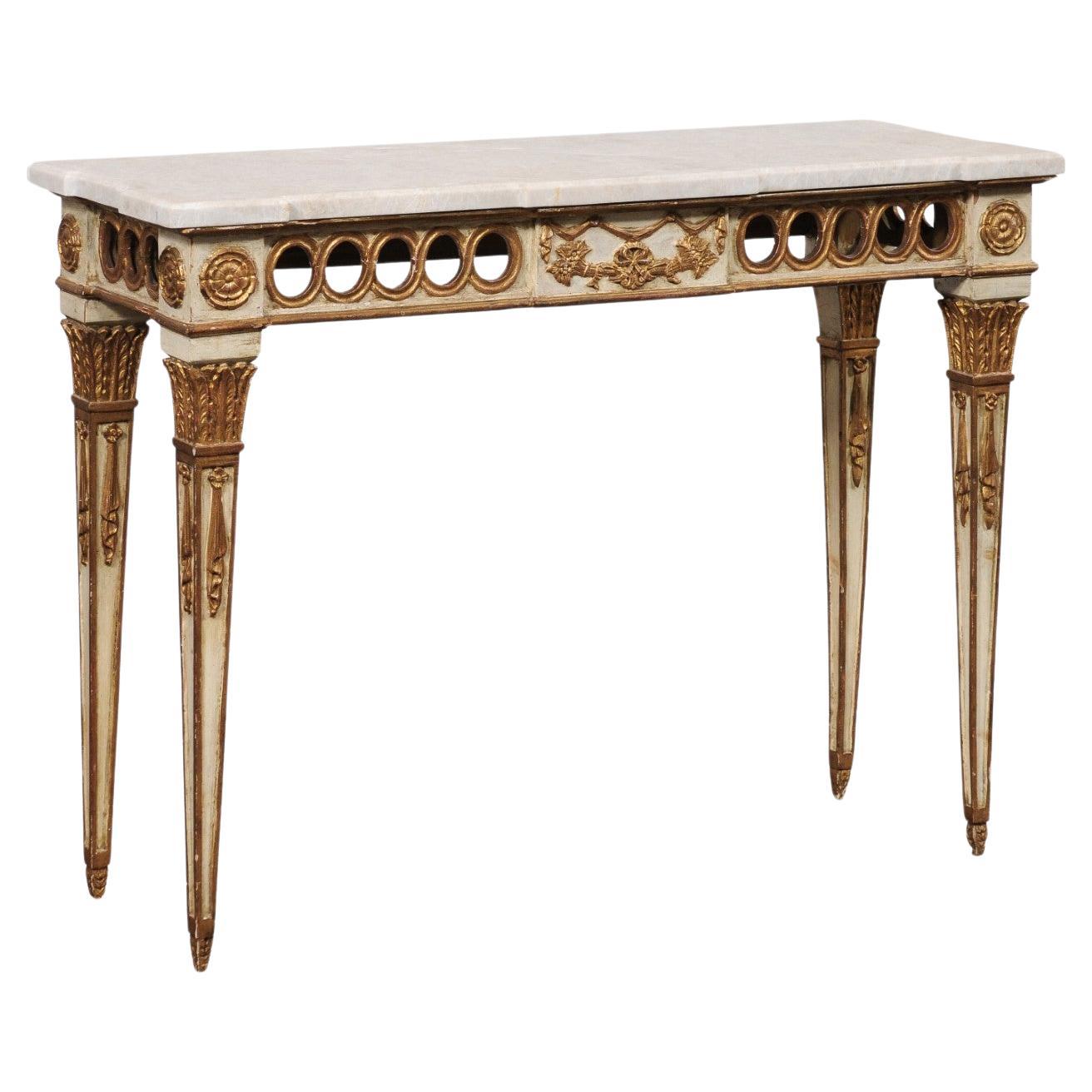 Neoclassical Style 4 Ft. Console w/Quartzite Top, Italy For Sale