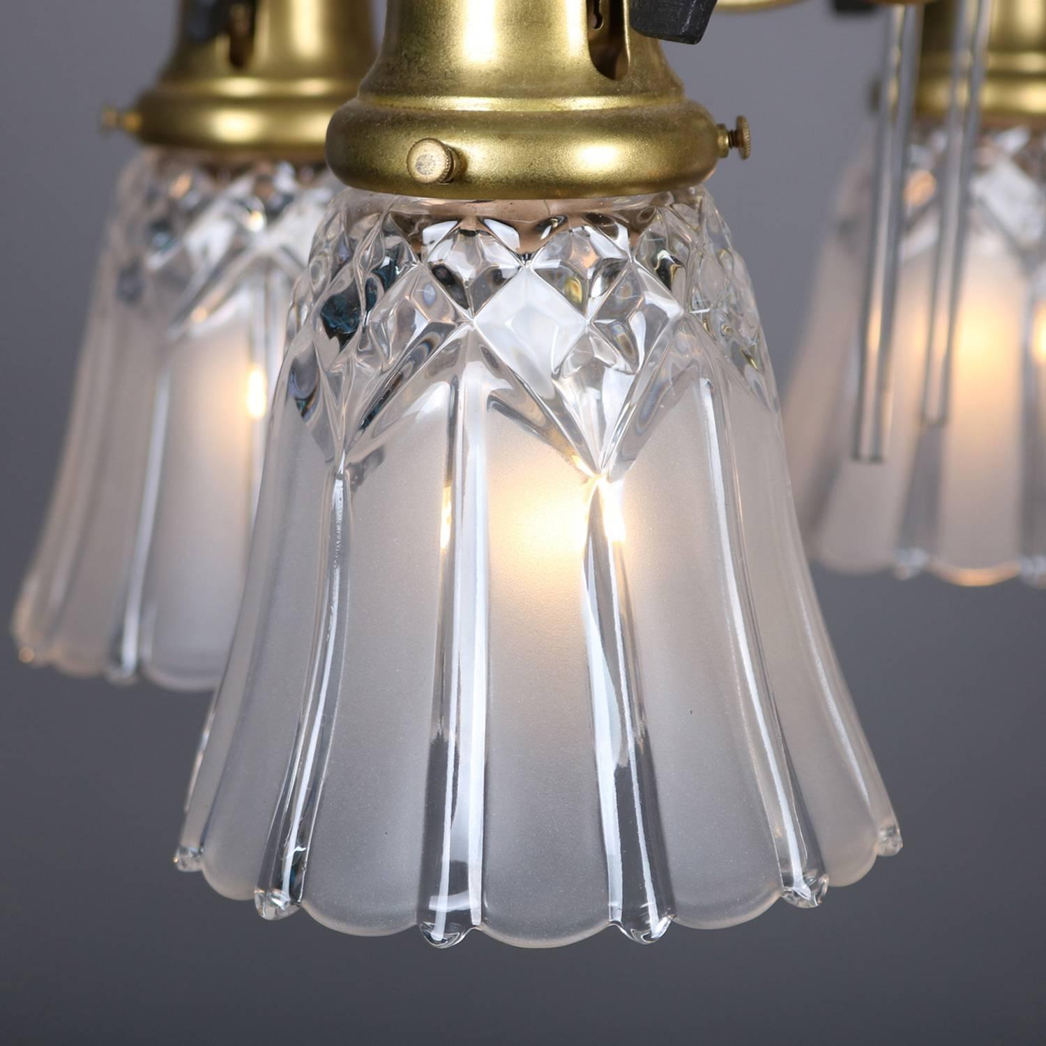 American Neoclassical Style Five-Light Gilt & Crystal Chandelier by Williamson circa 1940