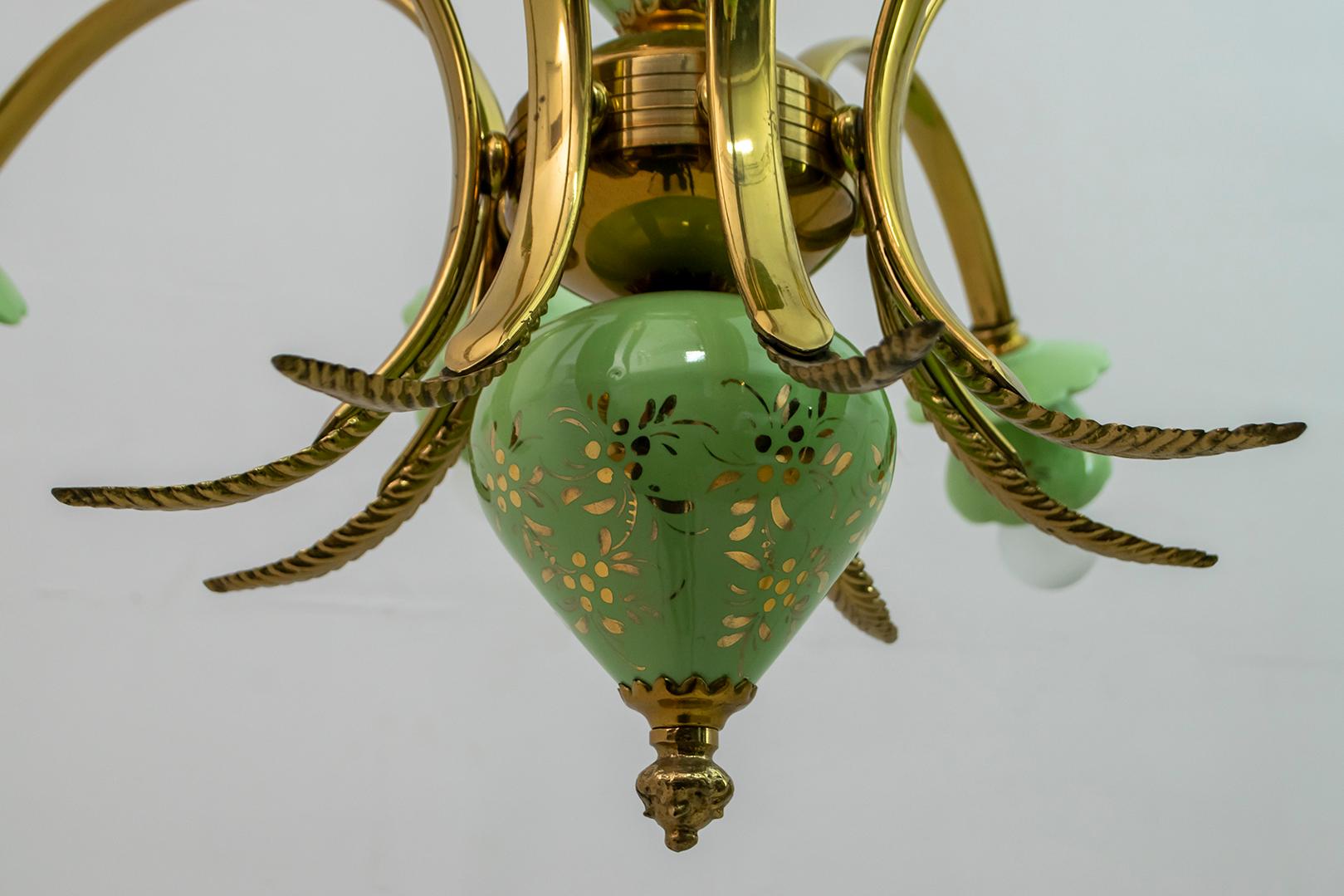 Neoclassical Style 8-Iight Italian Porcelain and Brass Chandelier, 1960s For Sale 6