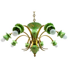 Neoclassical Style 8-Iight Italian Porcelain and Brass Chandelier, 1960s