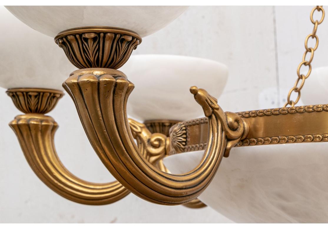 Neoclassical Style 8 Light Brass Chandelier with White Alabaster Shades 6
