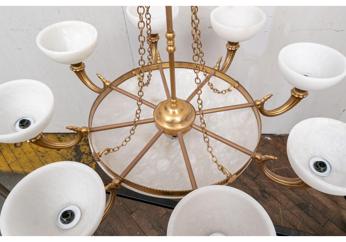 Neoclassical Style 8 Light Brass Chandelier with White Alabaster Shades 8