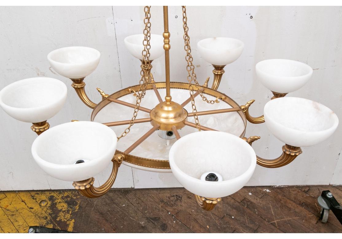 Neoclassical Style 8 Light Brass Chandelier with White Alabaster Shades 3
