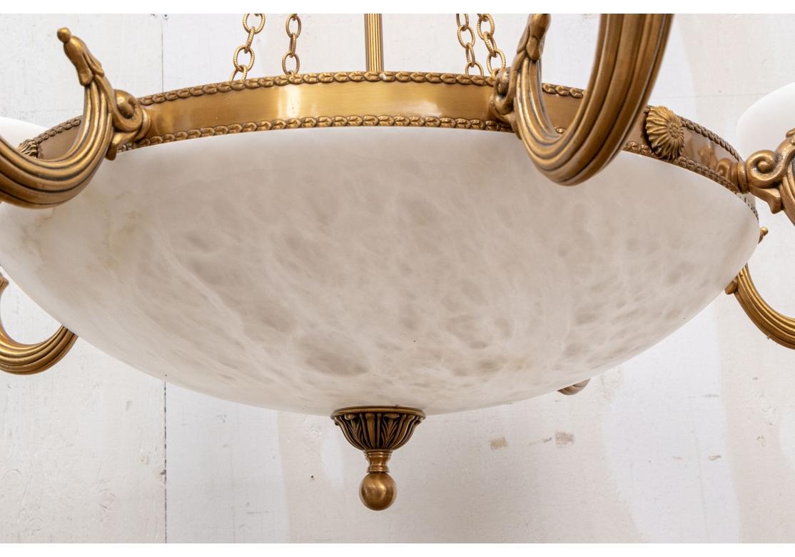 Neoclassical Style 8 Light Brass Chandelier with White Alabaster Shades 5