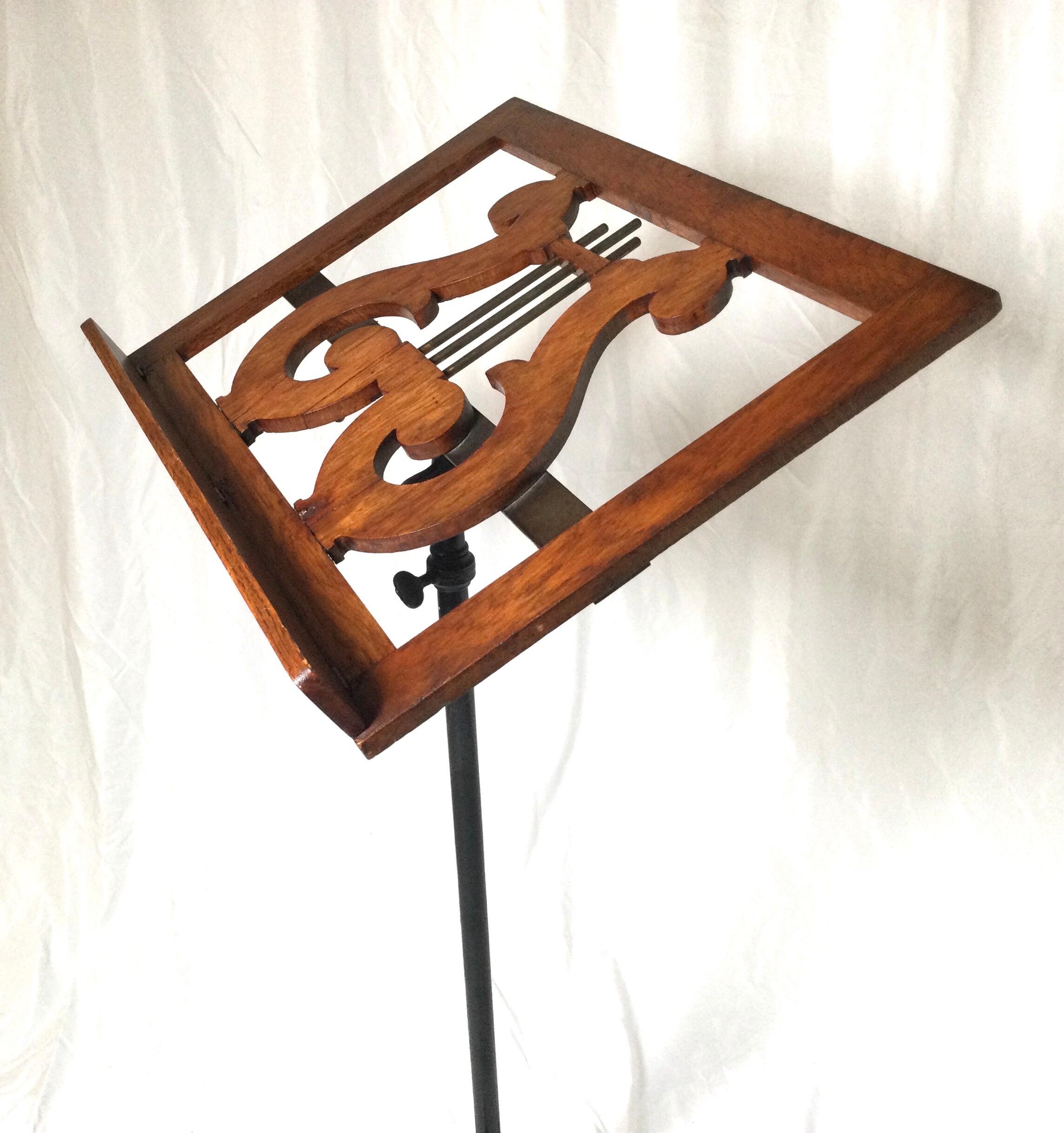 Neoclassical Style Adjustable Oak and Metal Music Stand or Lectern In Good Condition In Lambertville, NJ