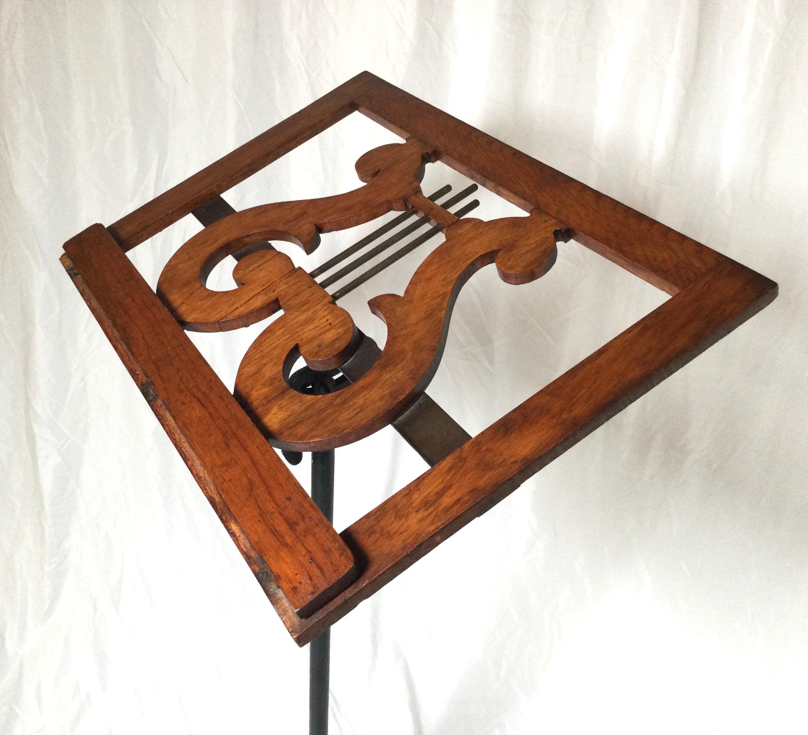 20th Century Neoclassical Style Adjustable Oak and Metal Music Stand or Lectern