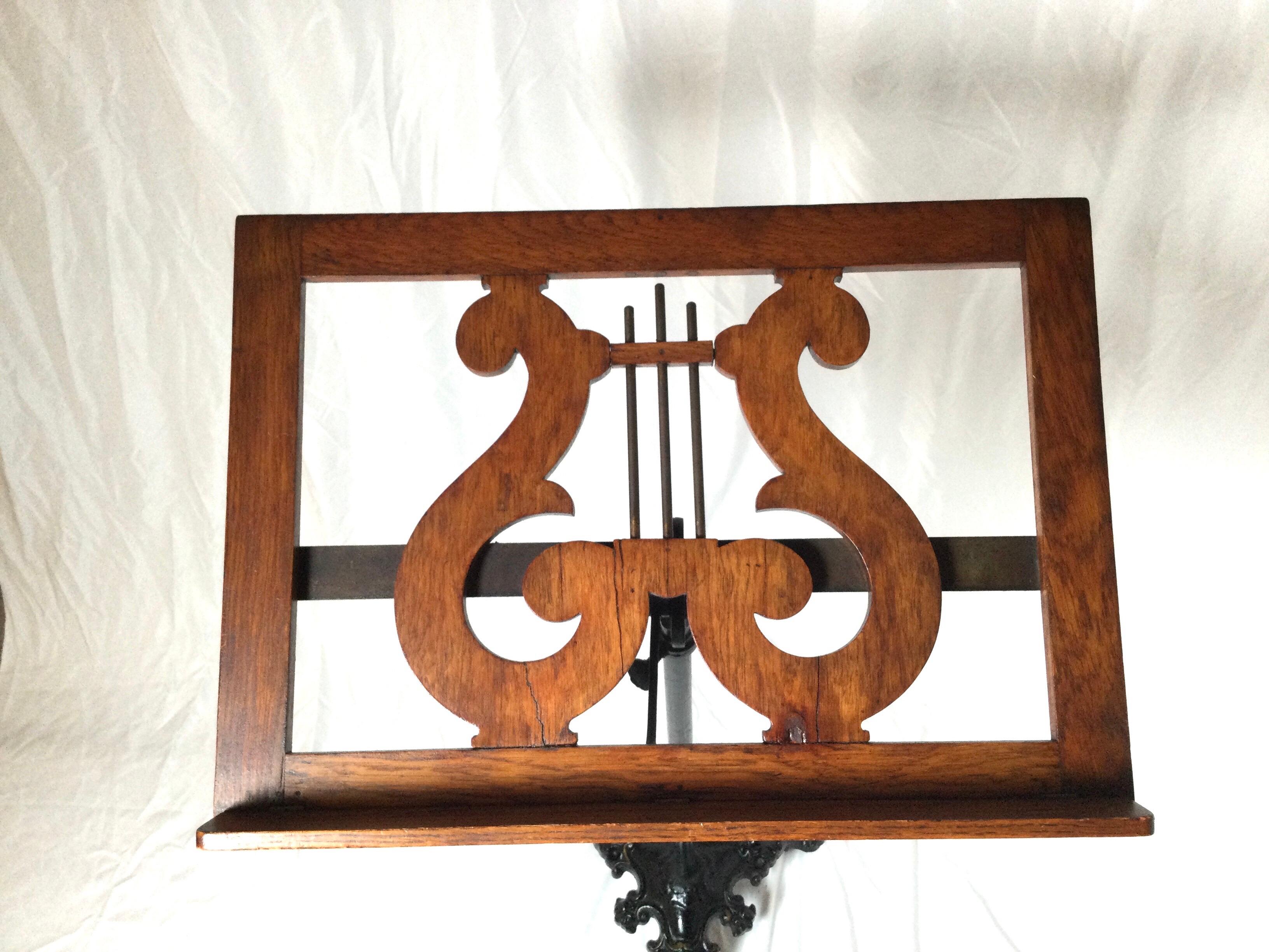 Iron Neoclassical Style Adjustable Oak and Metal Music Stand or Lectern