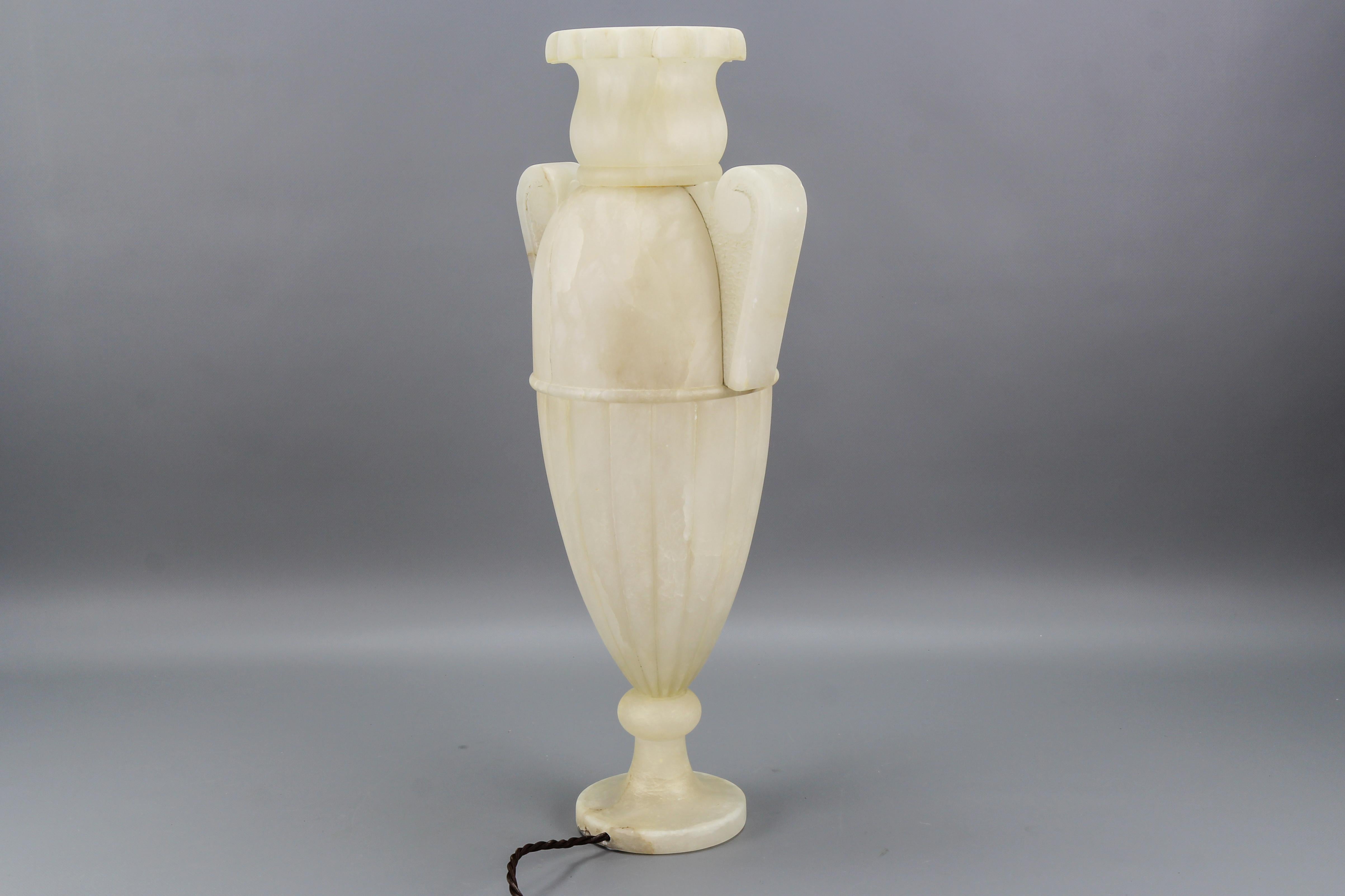 Neoclassical Style Ivory Color Alabaster Amphora Shaped Table Lamp For Sale 9