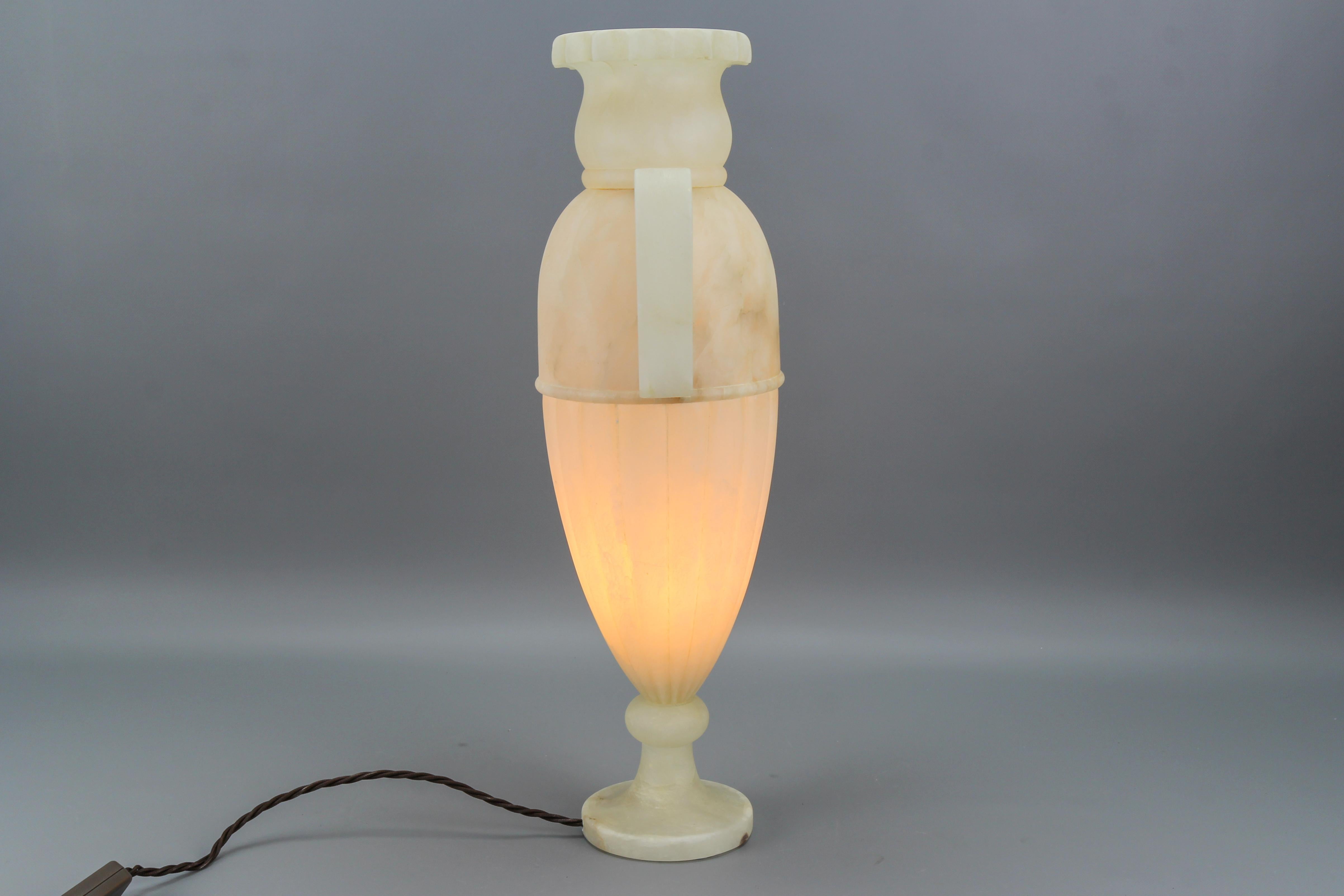 Neoclassical Style Ivory Color Alabaster Amphora Shaped Table Lamp For Sale 1