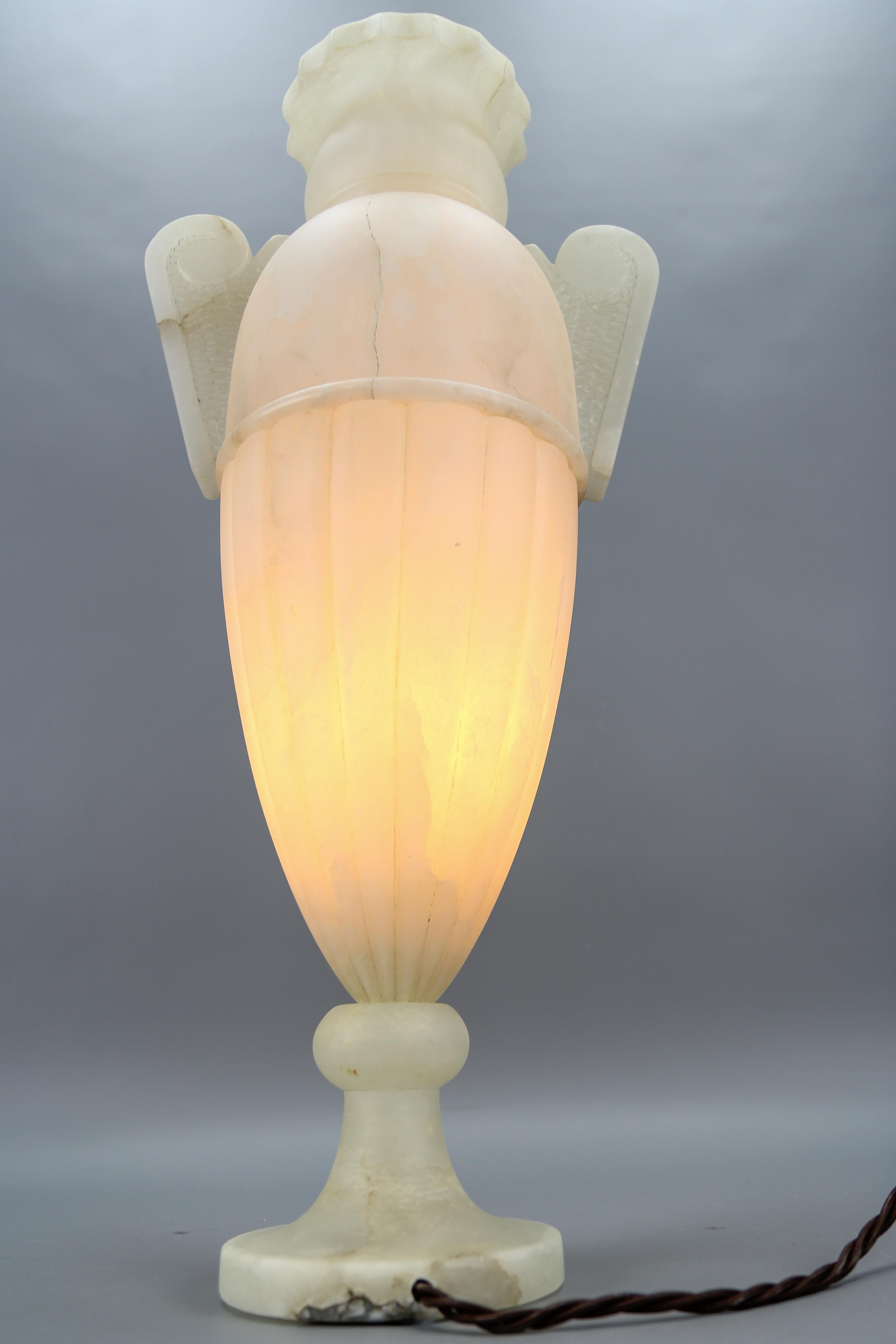 Neoclassical Style Ivory Color Alabaster Amphora Shaped Table Lamp For Sale 3