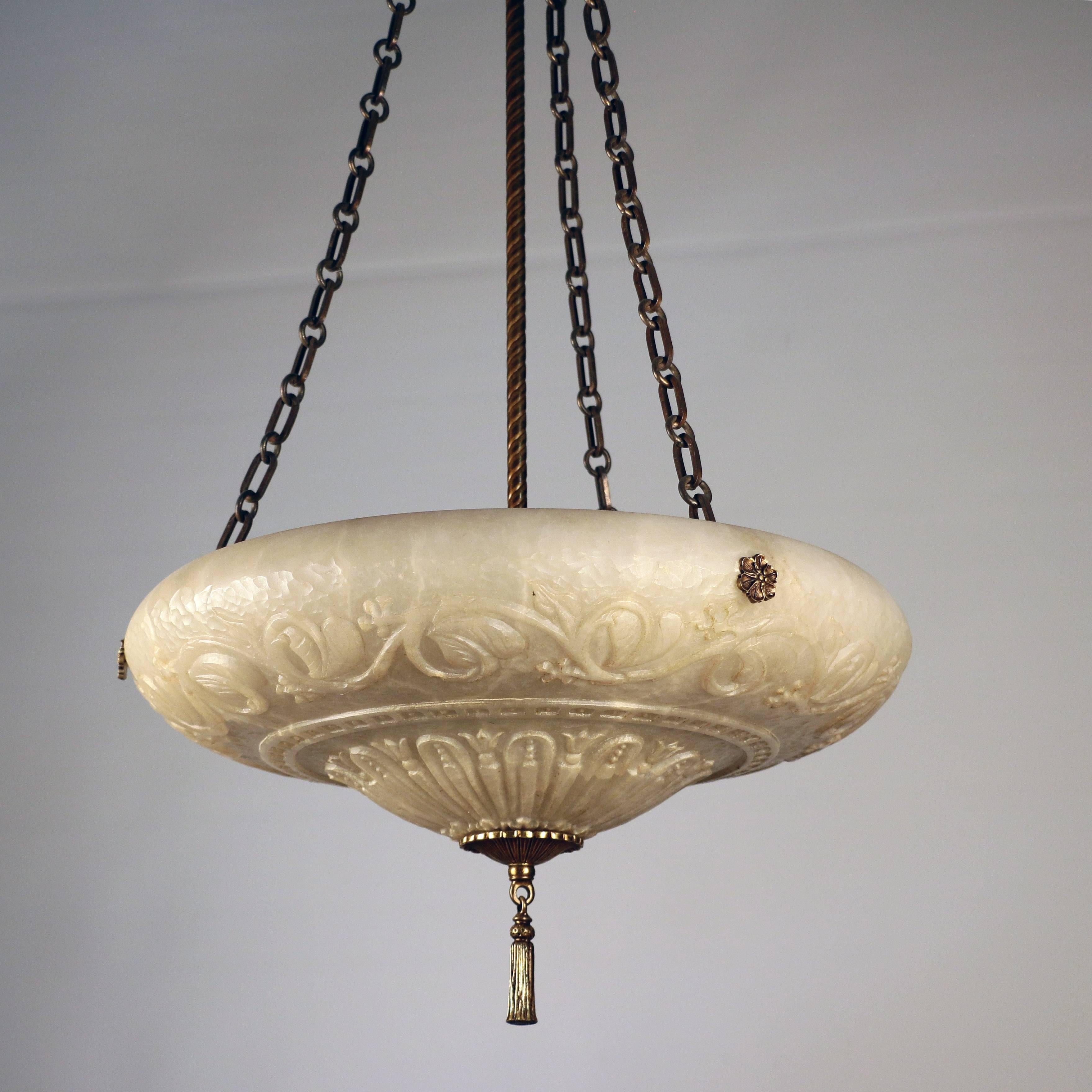 Italian Neoclassical Style Alabaster Three-Light Ceiling Fixture