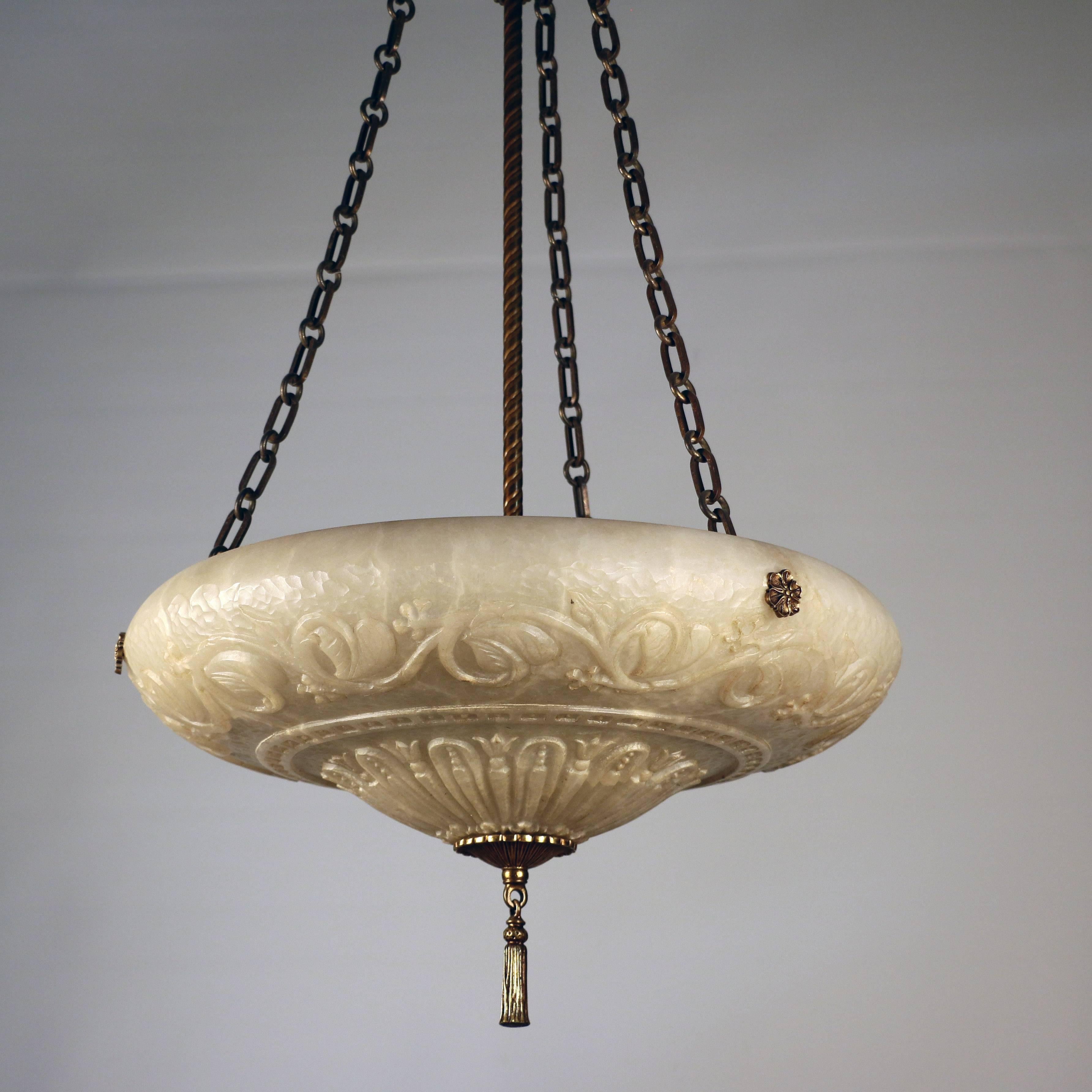19th Century Neoclassical Style Alabaster Three-Light Ceiling Fixture