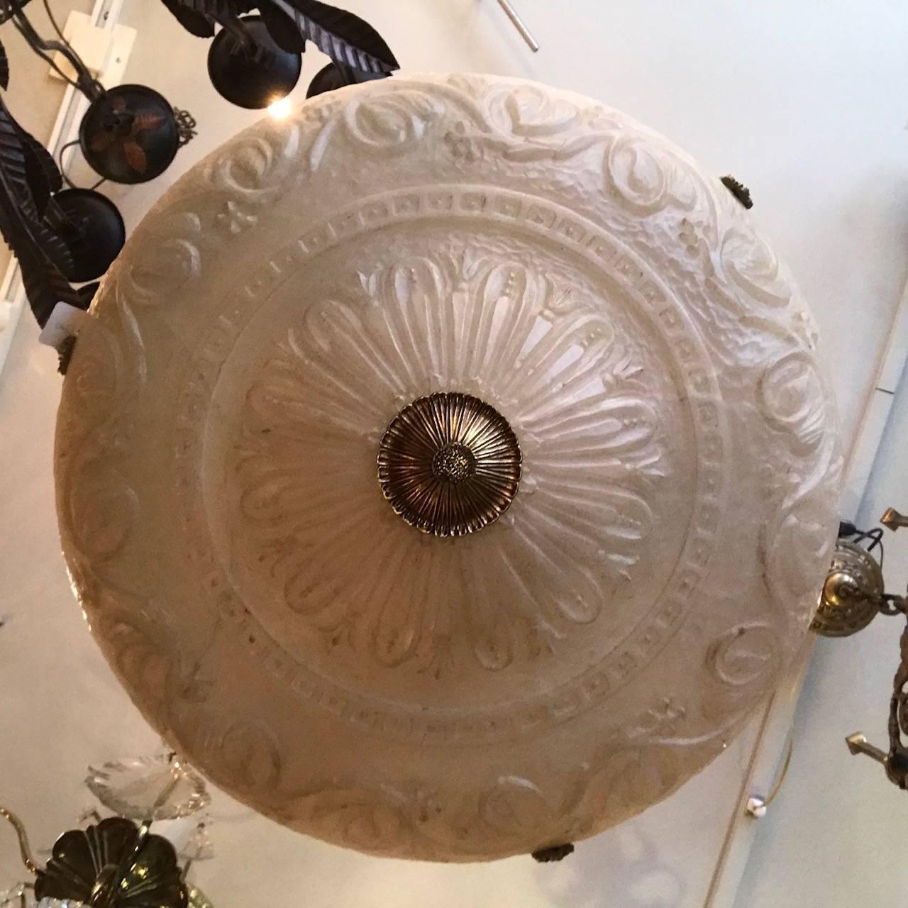 Neoclassical Style Alabaster Three-Light Ceiling Fixture 2
