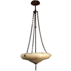 Neoclassical Style Alabaster Three-Light Ceiling Fixture