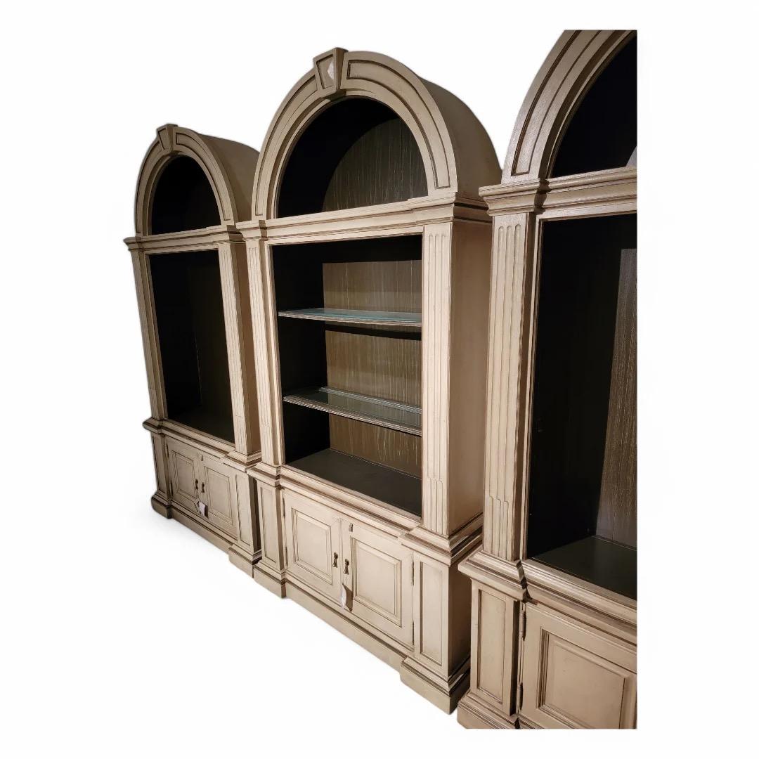 American Classical Neoclassical Style Arched Bookcase Display Cabinets By Berhardt, Set Of 3 For Sale