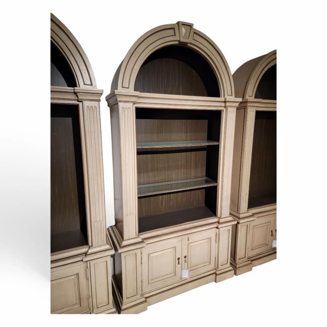 20th Century Neoclassical Style Arched Bookcase Display Cabinets By Berhardt, Set Of 3 For Sale