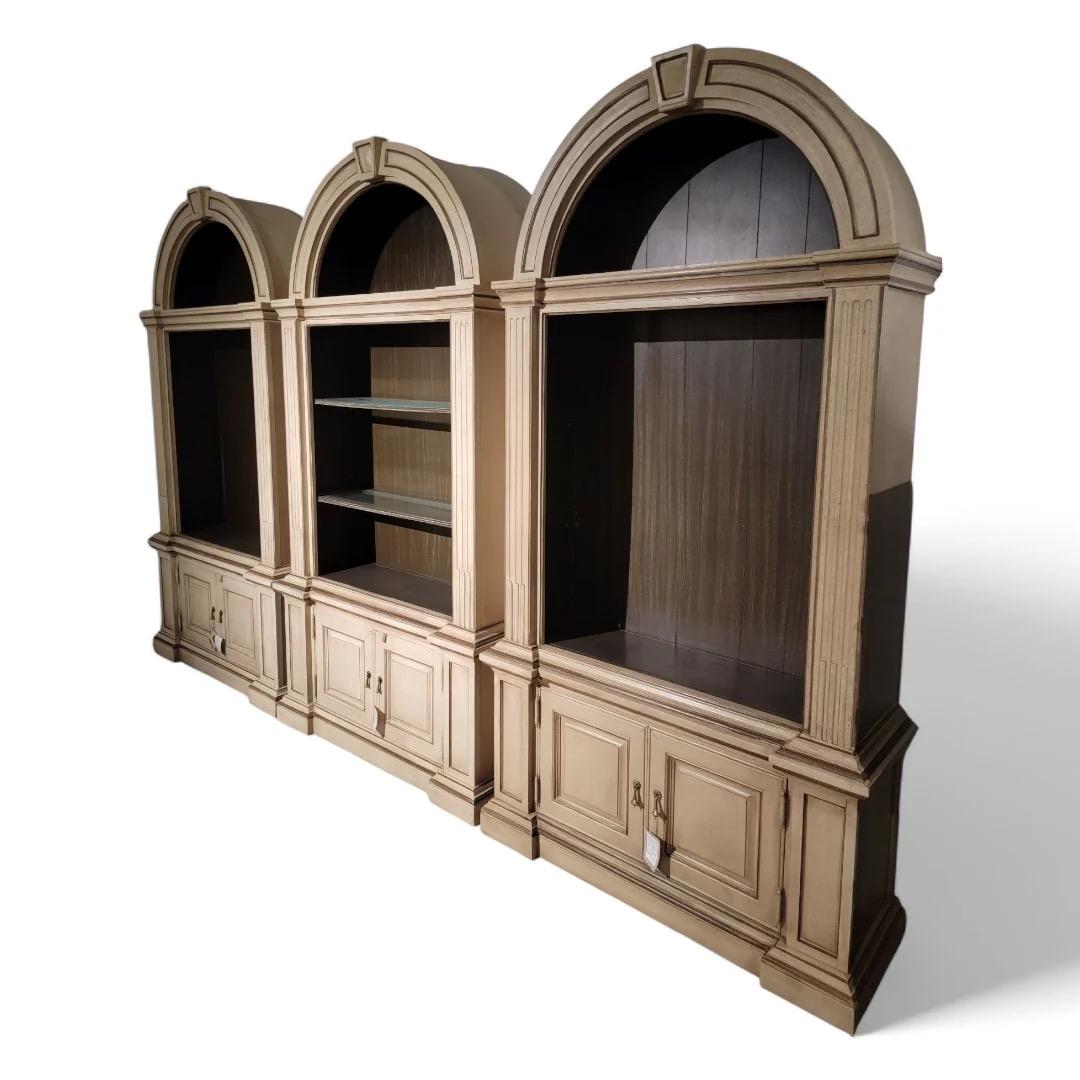 Neoclassical Style Arched Bookcase Display Cabinets By Berhardt, Set Of 3 For Sale 1