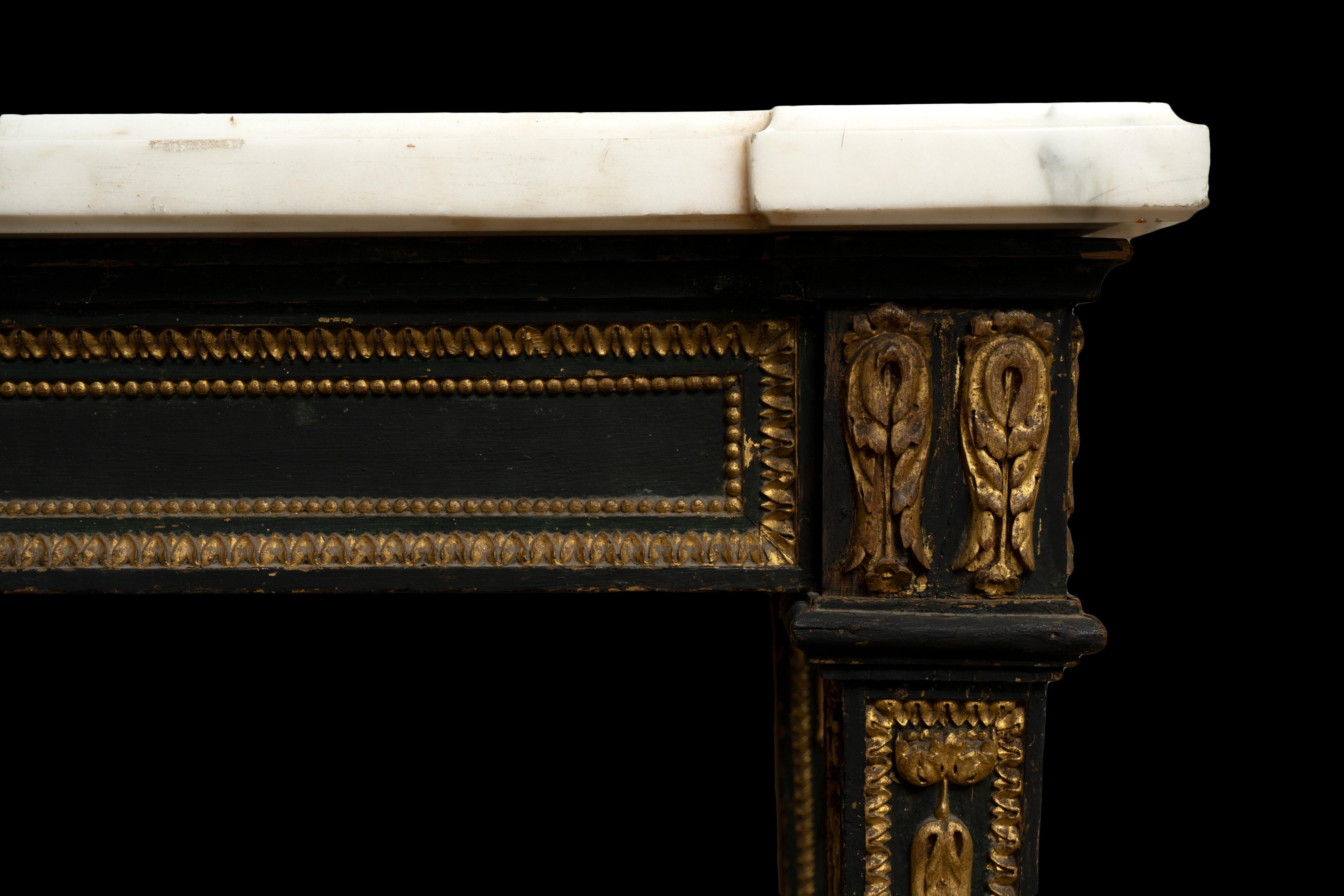 19th Century Neoclassical Style Black and Gold Console with White Marble Top