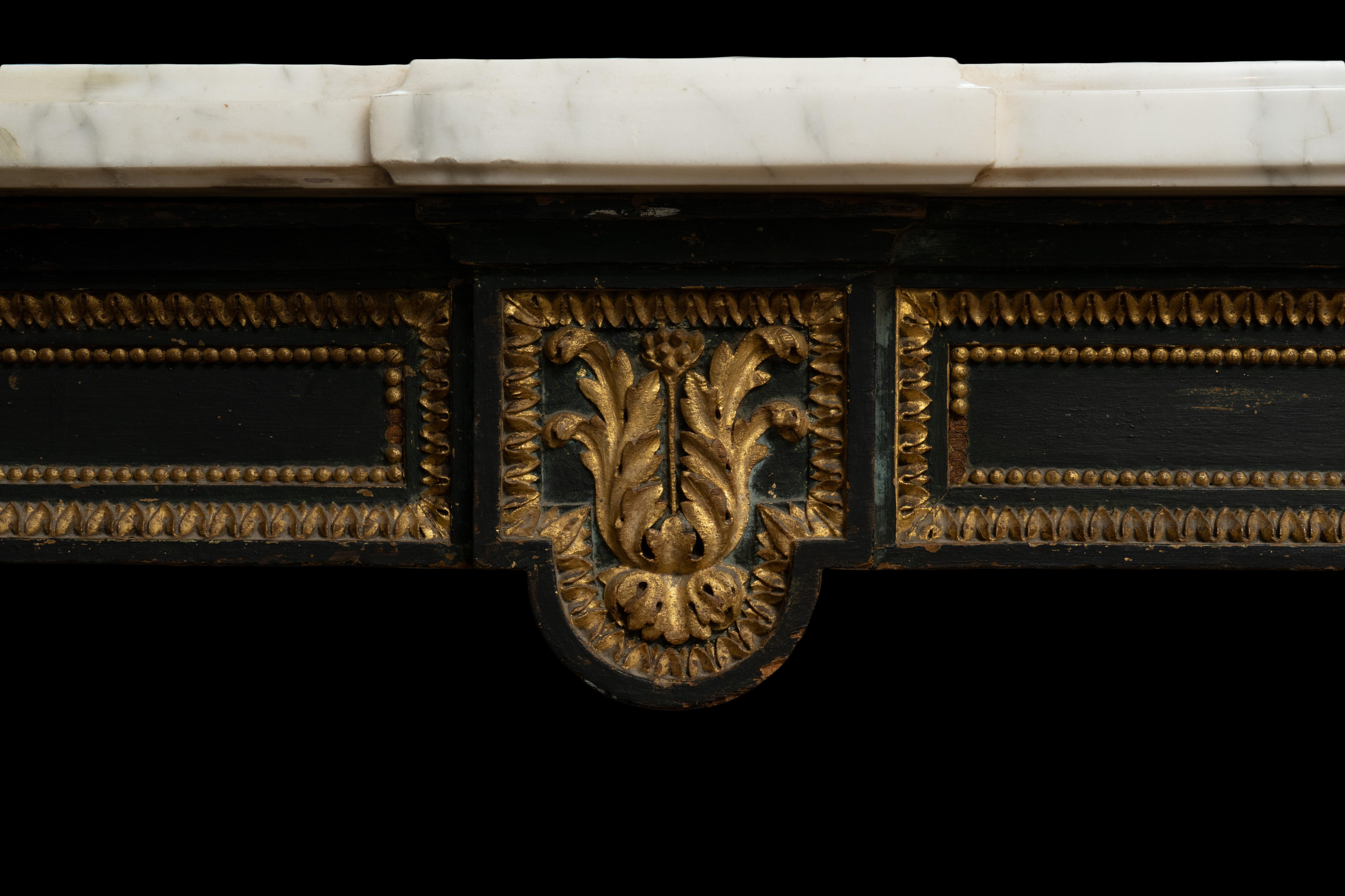 Neoclassical Style Black and Gold Console with White Marble Top 1