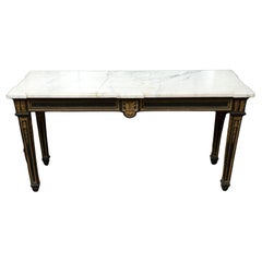 Neoclassical Style Black and Gold Console with White Marble Top