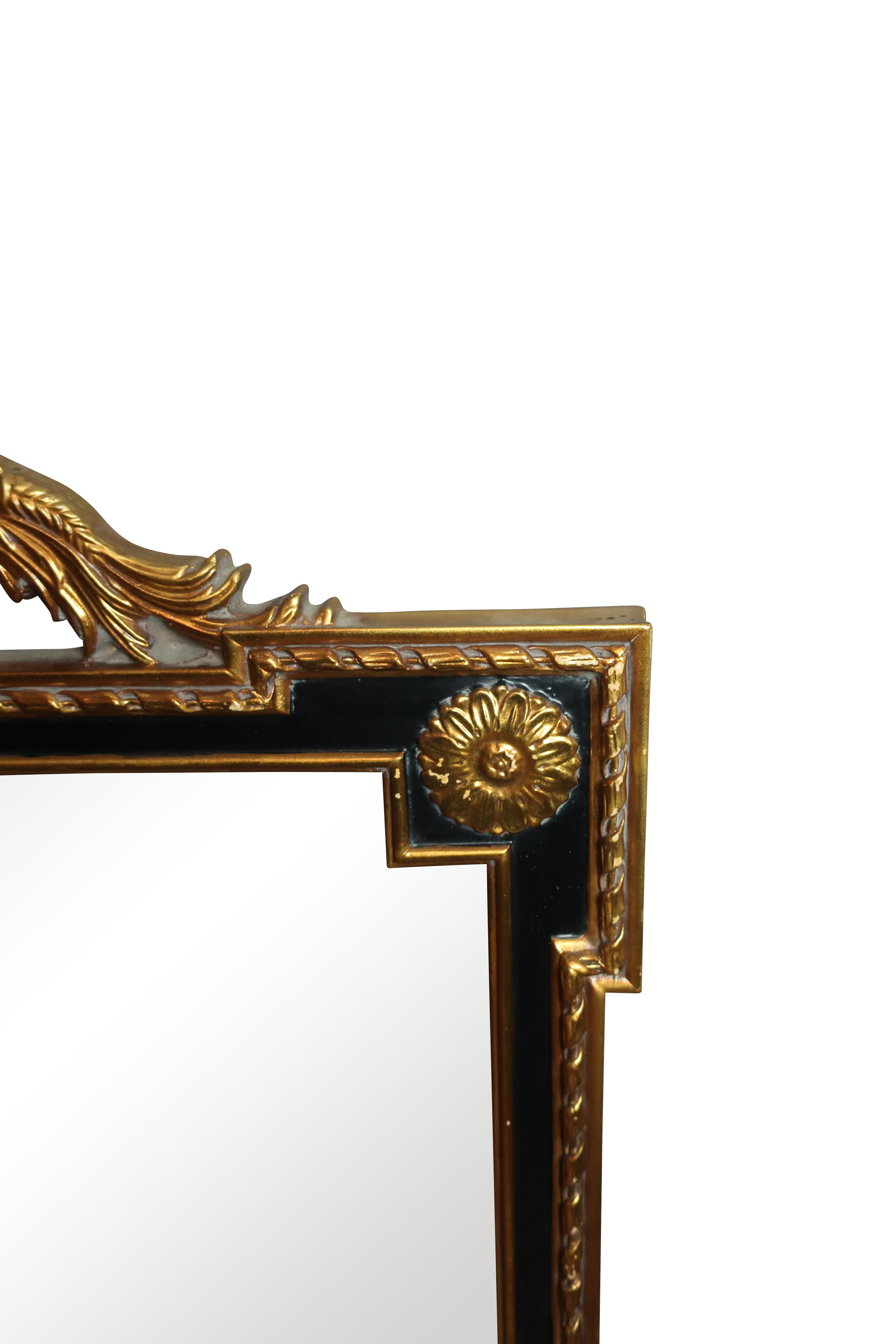 American Neoclassical Style Black and Gold Mirror with Laurel Wreath Decoration