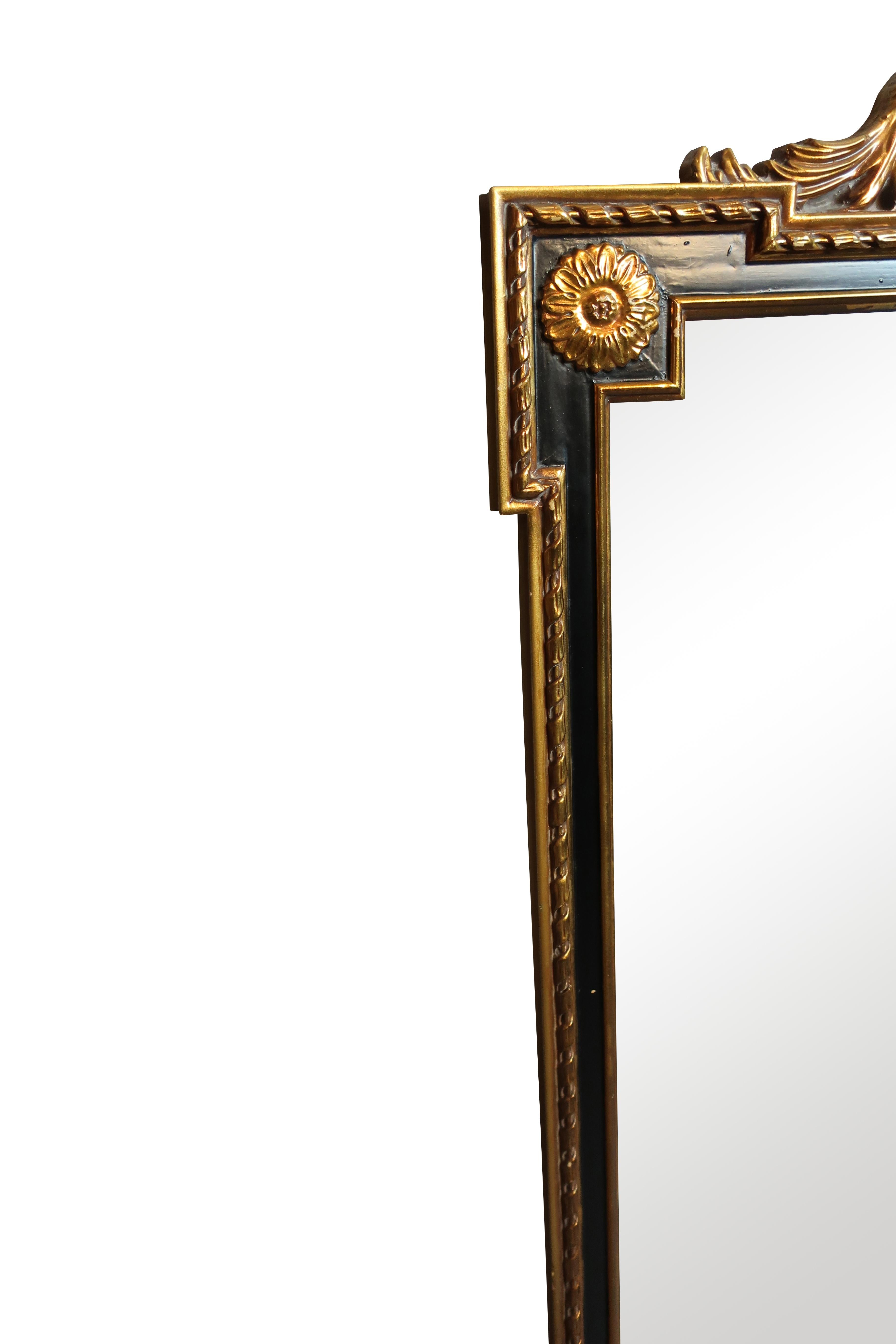 Wood Neoclassical Style Black and Gold Mirror with Laurel Wreath Decoration