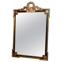 Neoclassical Style Black and Gold Mirror with Laurel Wreath Decoration