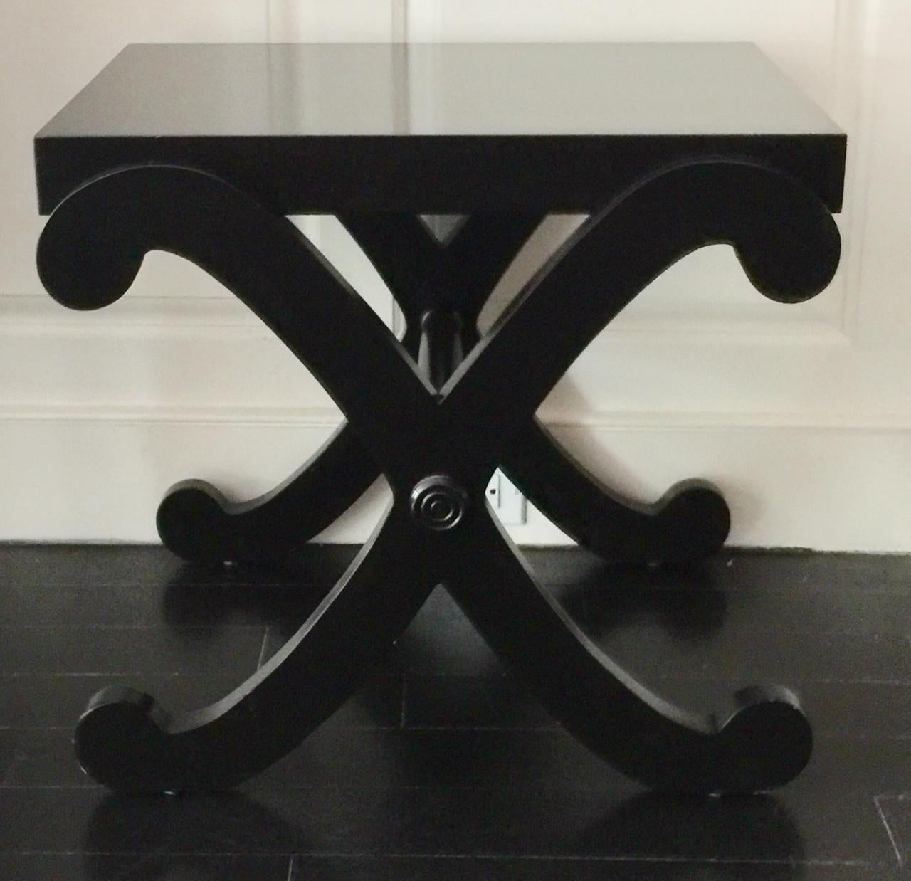 Neoclassical Style Black Lacquered X-Crossed Leg Table For Sale 7