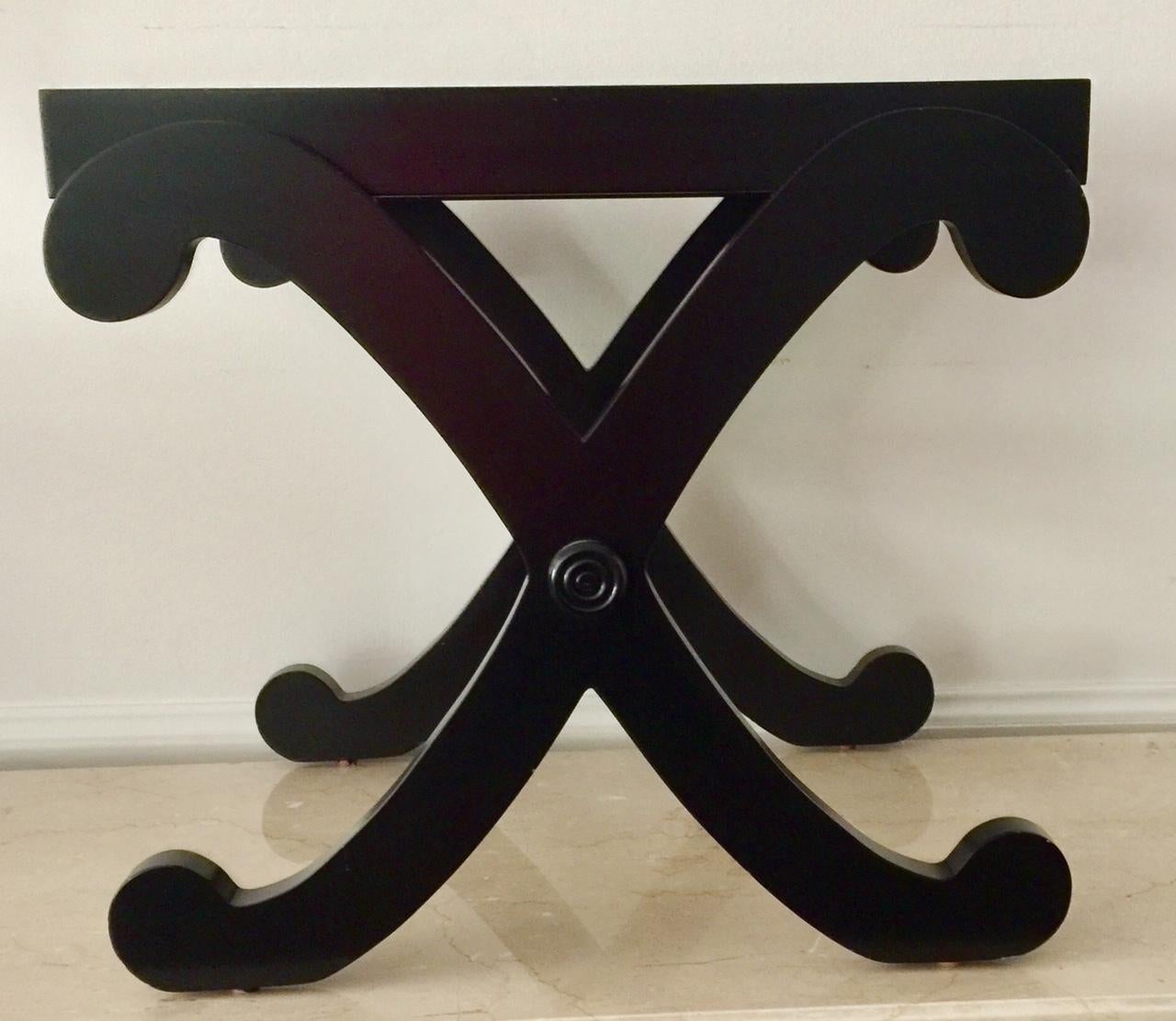 Neoclassical Style Black Lacquered X-Crossed Leg Table For Sale 9