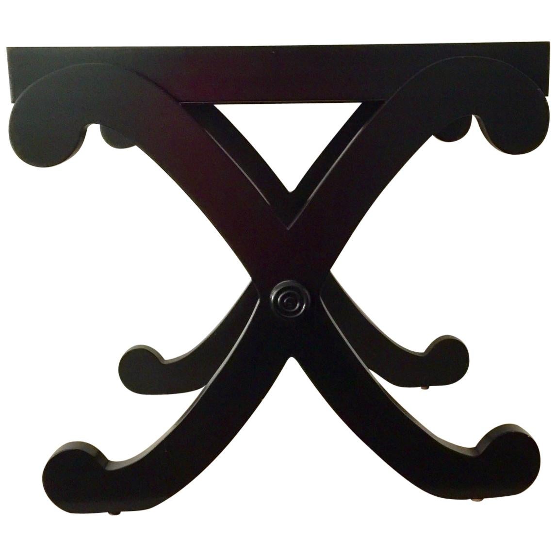 Neoclassical Style Black Lacquered X-Crossed Leg Table For Sale