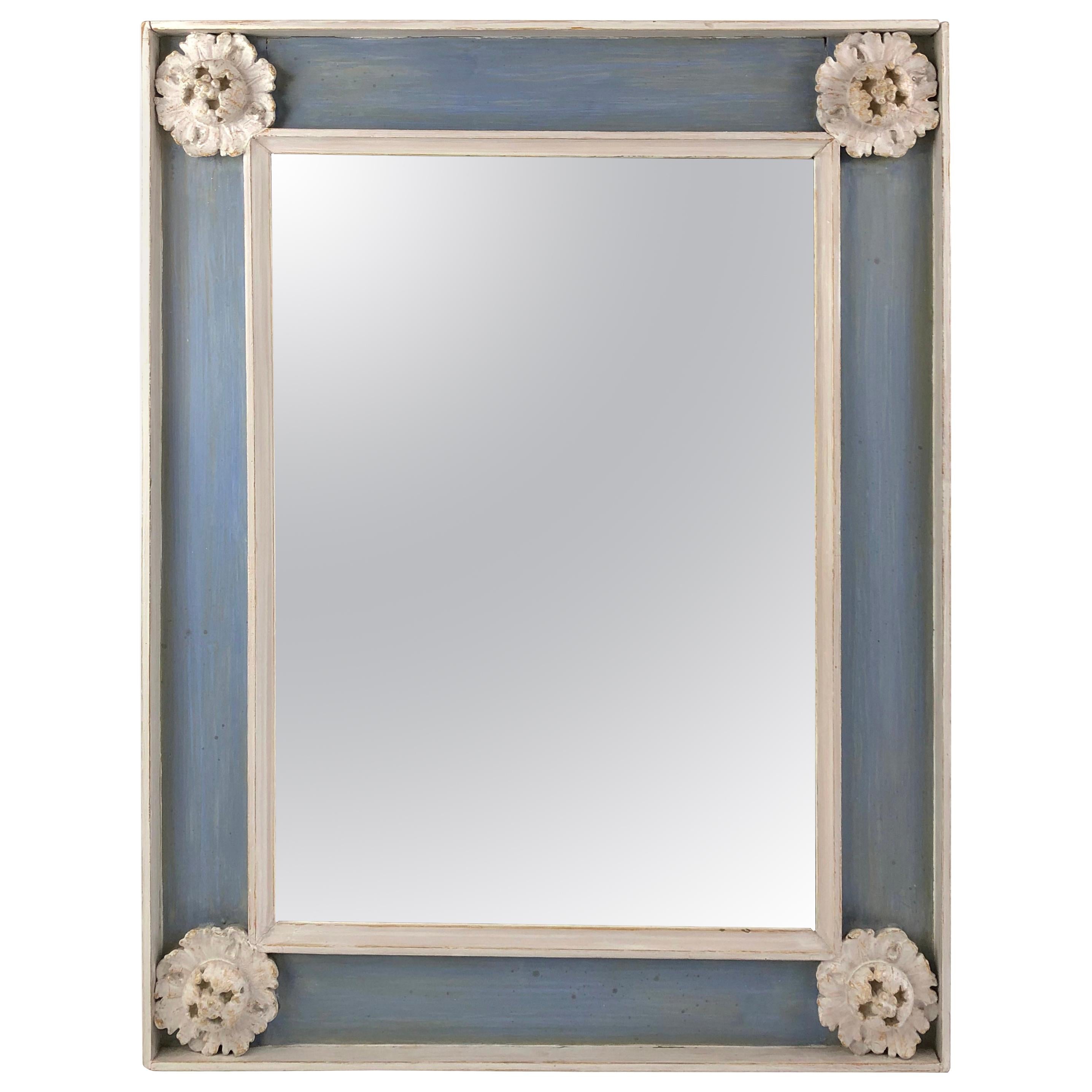 Neoclassical Style Blue and White Painted Mirror